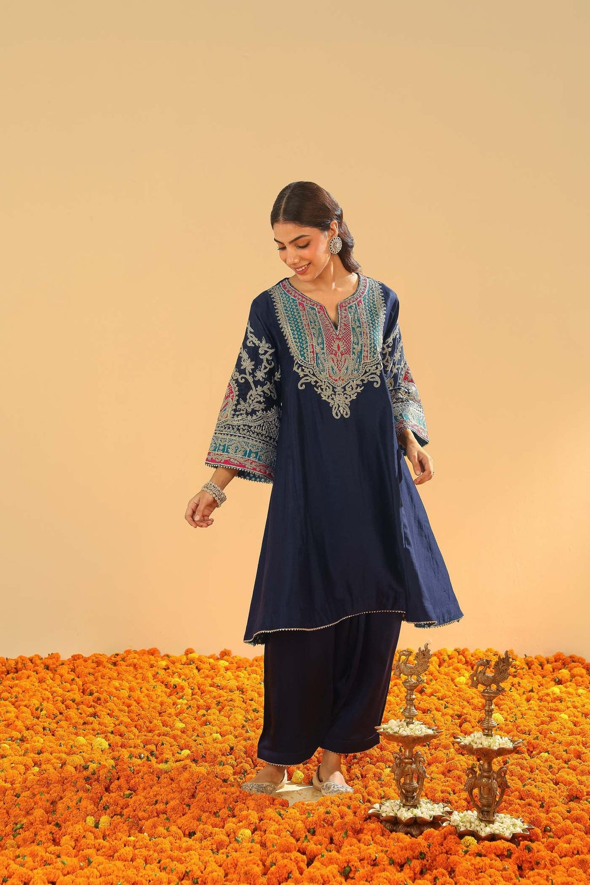 Mohsina - Dark Blue Short Kalidaar Chauga with Salwar (LXRTS)