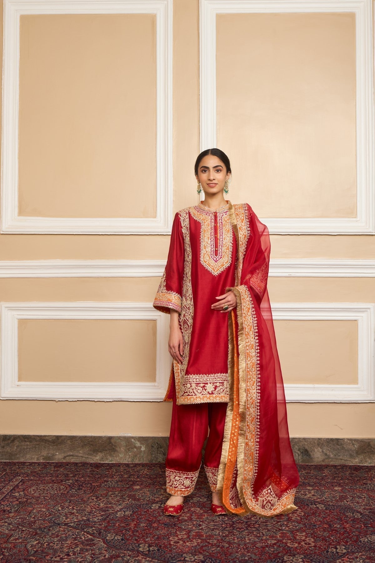 NAAYAAB - DEEP RED SHORT KURTA WITH SALWAR AND DUPATTA (LXRTS)