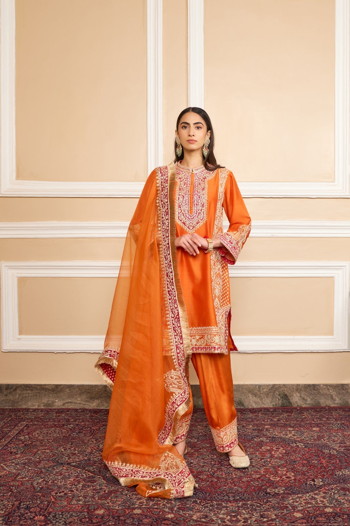 Nimrit Ahluwalia In NAAYAAB - Orange SHORT KURTA WITH SALWAR AND DUPATTA