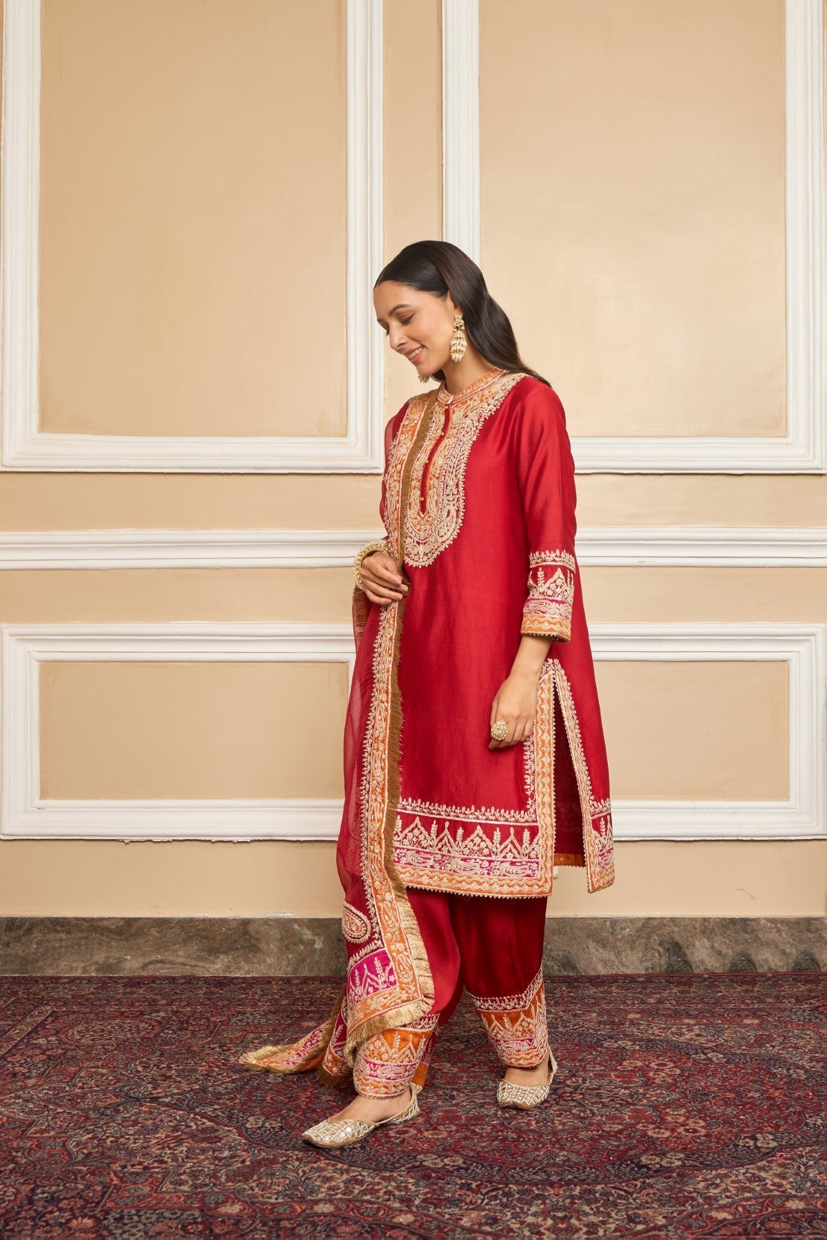 AFSAANA - DEEP RED SHORT KURTA WITH SALWAR AND DUPATTA (LXRTS)