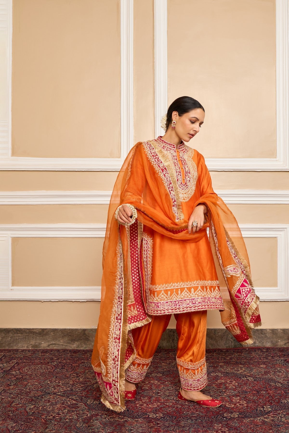 AFSAANA - ORANGE SHORT KURTA WITH SALWAR AND DUPATTA (LXRTS)
