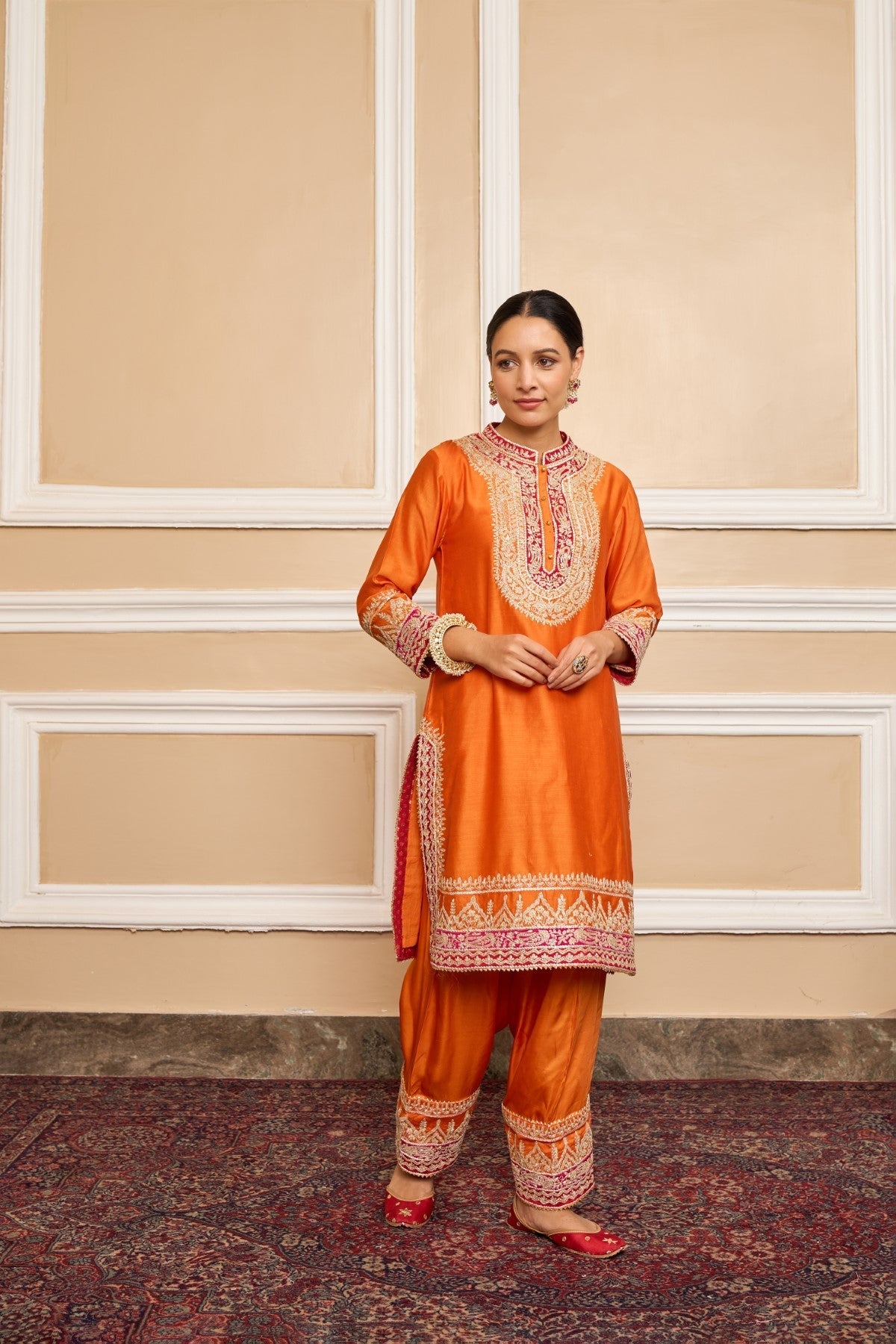 AFSAANA - ORANGE SHORT KURTA WITH SALWAR AND DUPATTA (LXRTS)