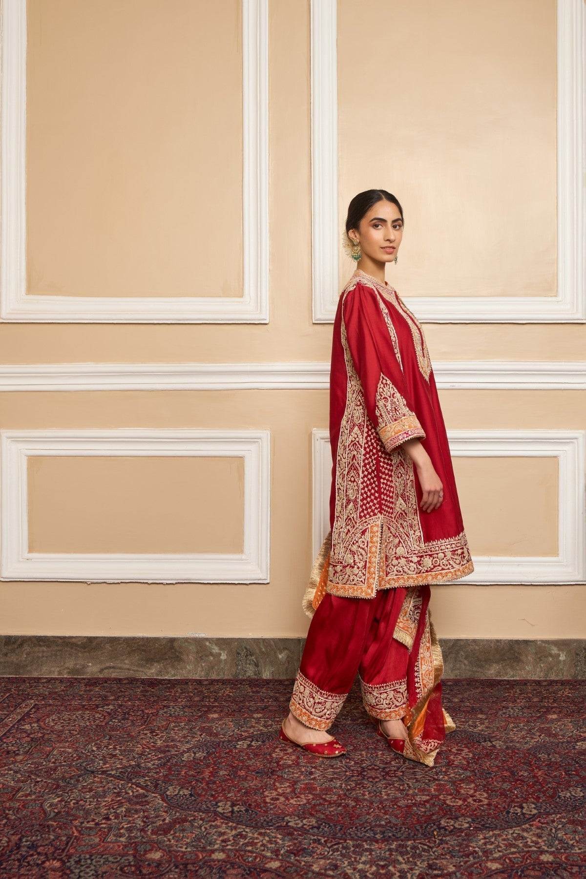 NAAYAAB - DEEP RED SHORT KURTA WITH SALWAR AND DUPATTA (LXRTS)