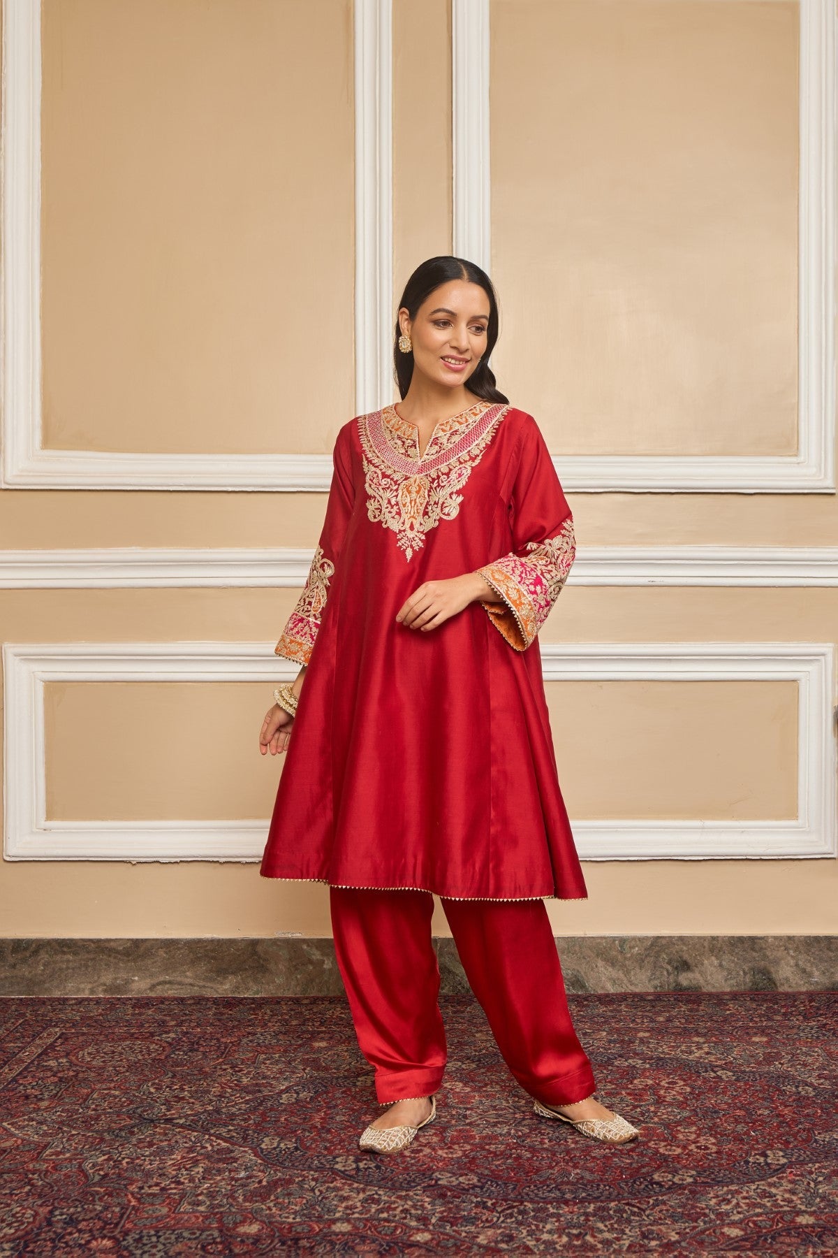 MEHRISH - DEEP RED SHORT KALIDAAR CHOGA WITH SALWAR (LXRTS)
