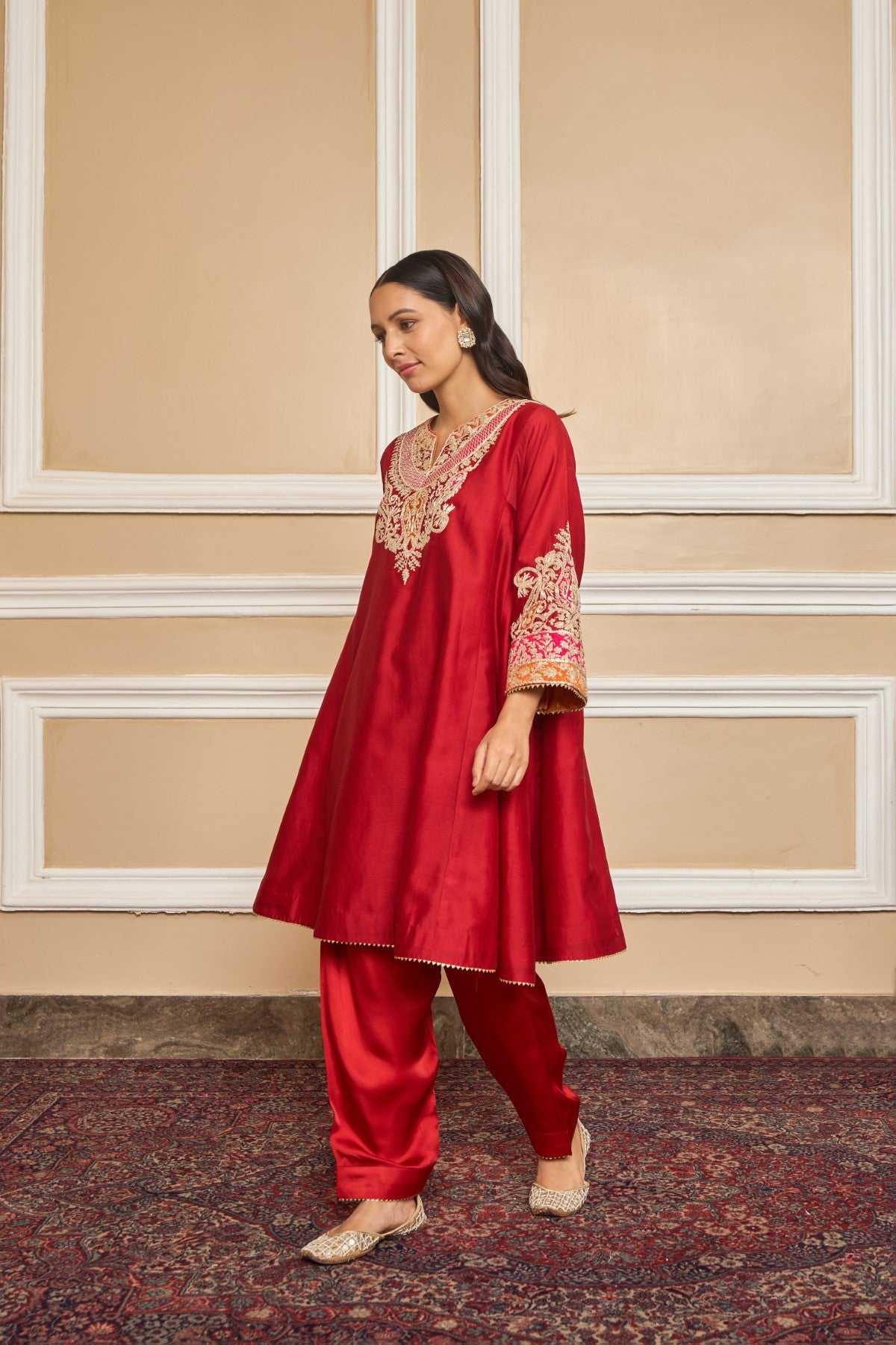 MEHRISH - DEEP RED SHORT KALIDAAR CHOGA WITH SALWAR (LXRTS)