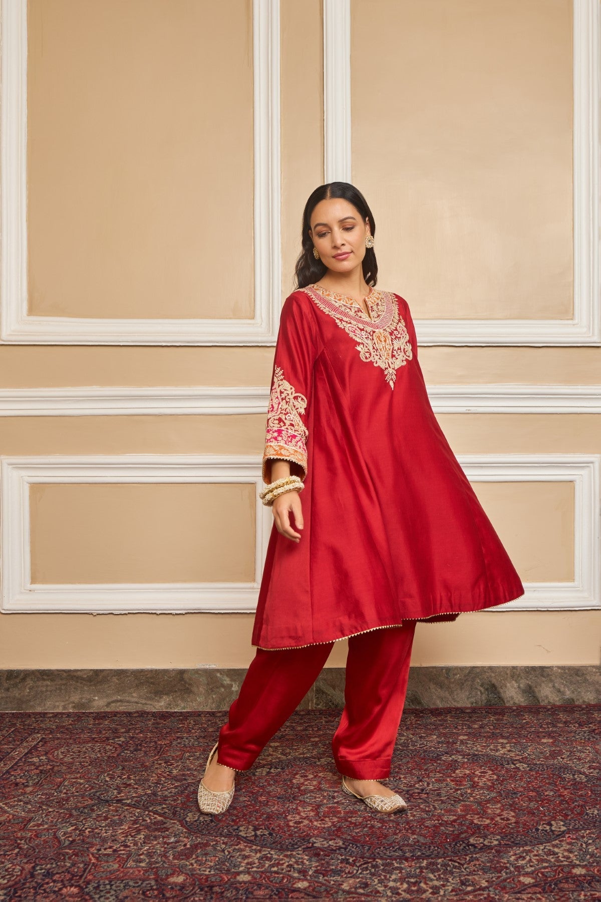 MEHRISH - DEEP RED SHORT KALIDAAR CHOGA WITH SALWAR (LXRTS)