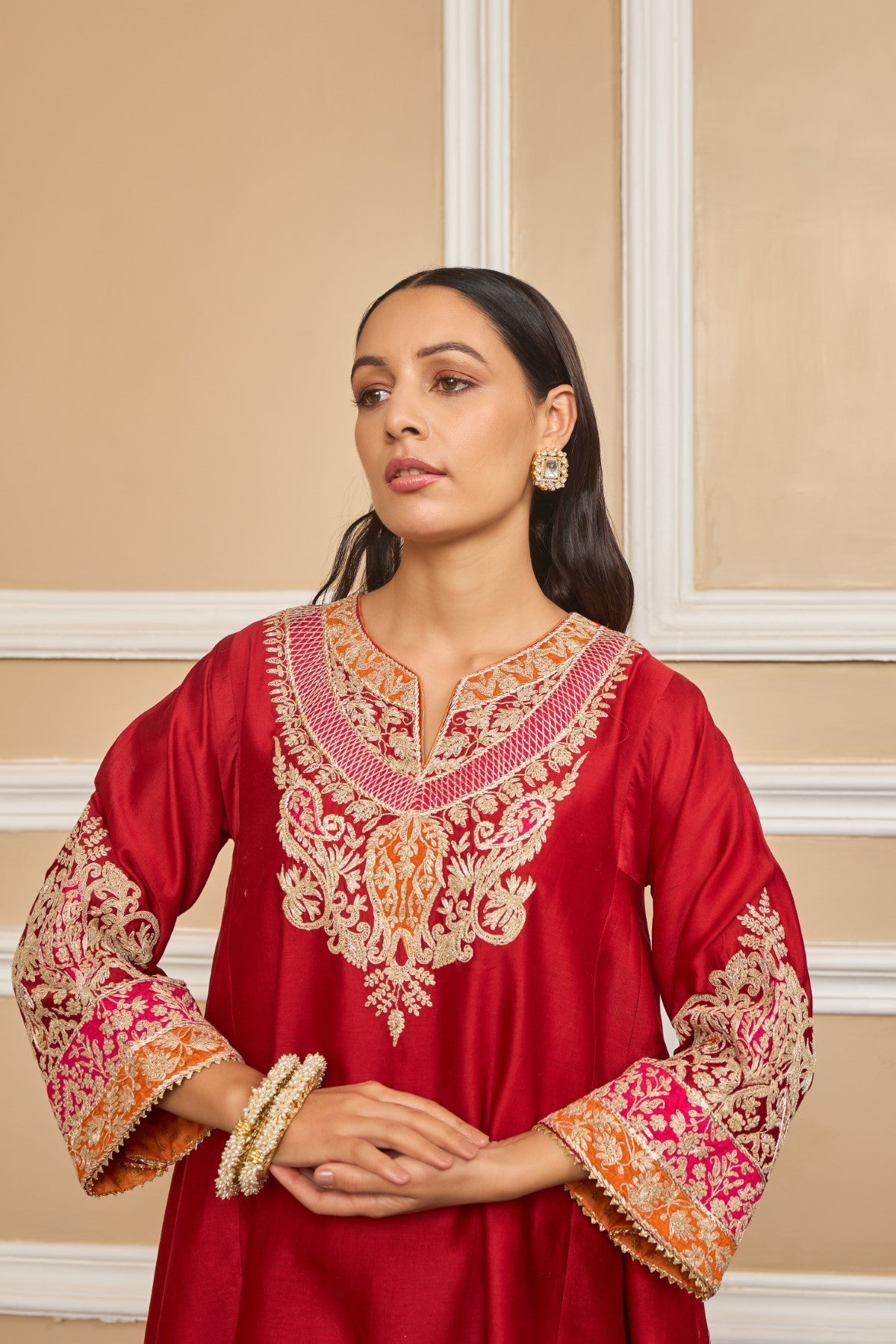 MEHRISH - DEEP RED SHORT KALIDAAR CHOGA WITH SALWAR (LXRTS)