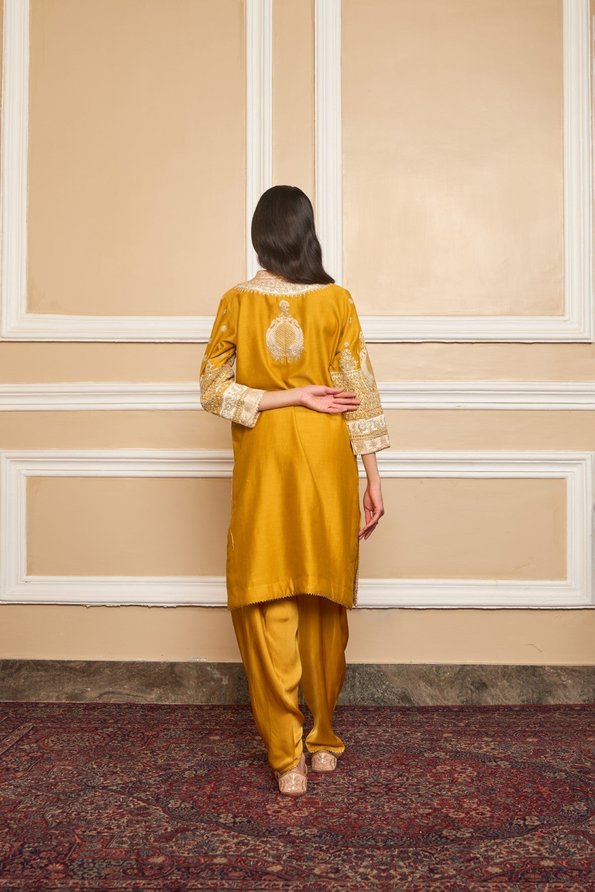 Divya Boppana In MYREEN - Glaze Mustard KURTA WITH DHOTI