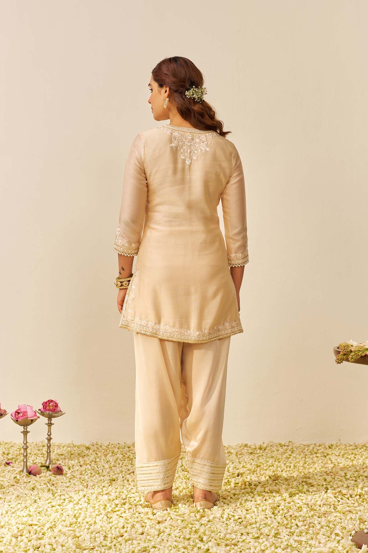 HANIYA - Beige SHORT KURTI WITH SALWAR