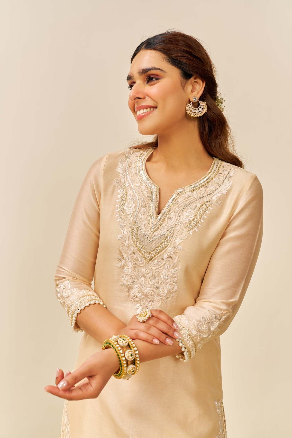 HANIYA - Beige SHORT KURTI WITH SALWAR