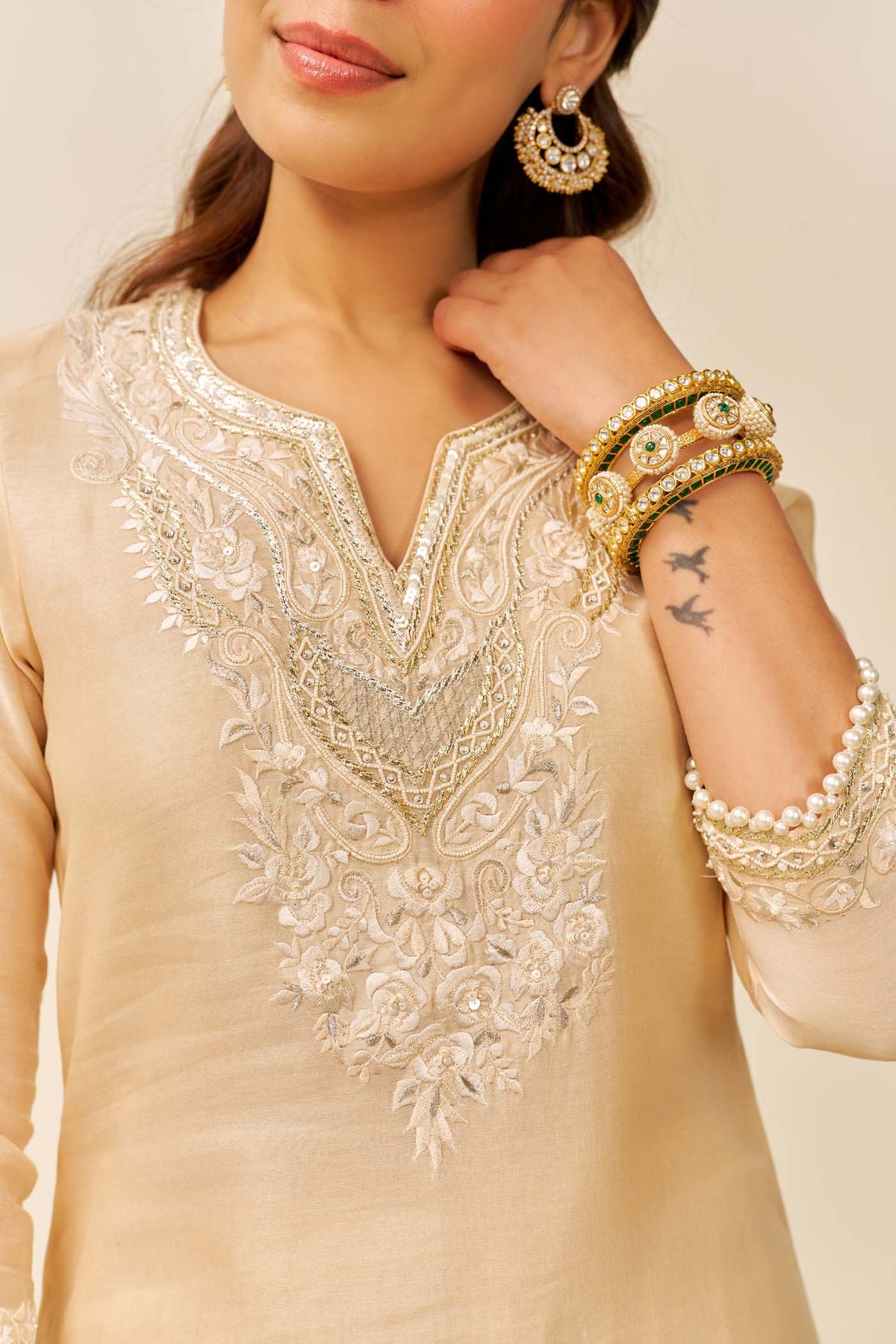 HANIYA - Beige SHORT KURTI WITH SALWAR