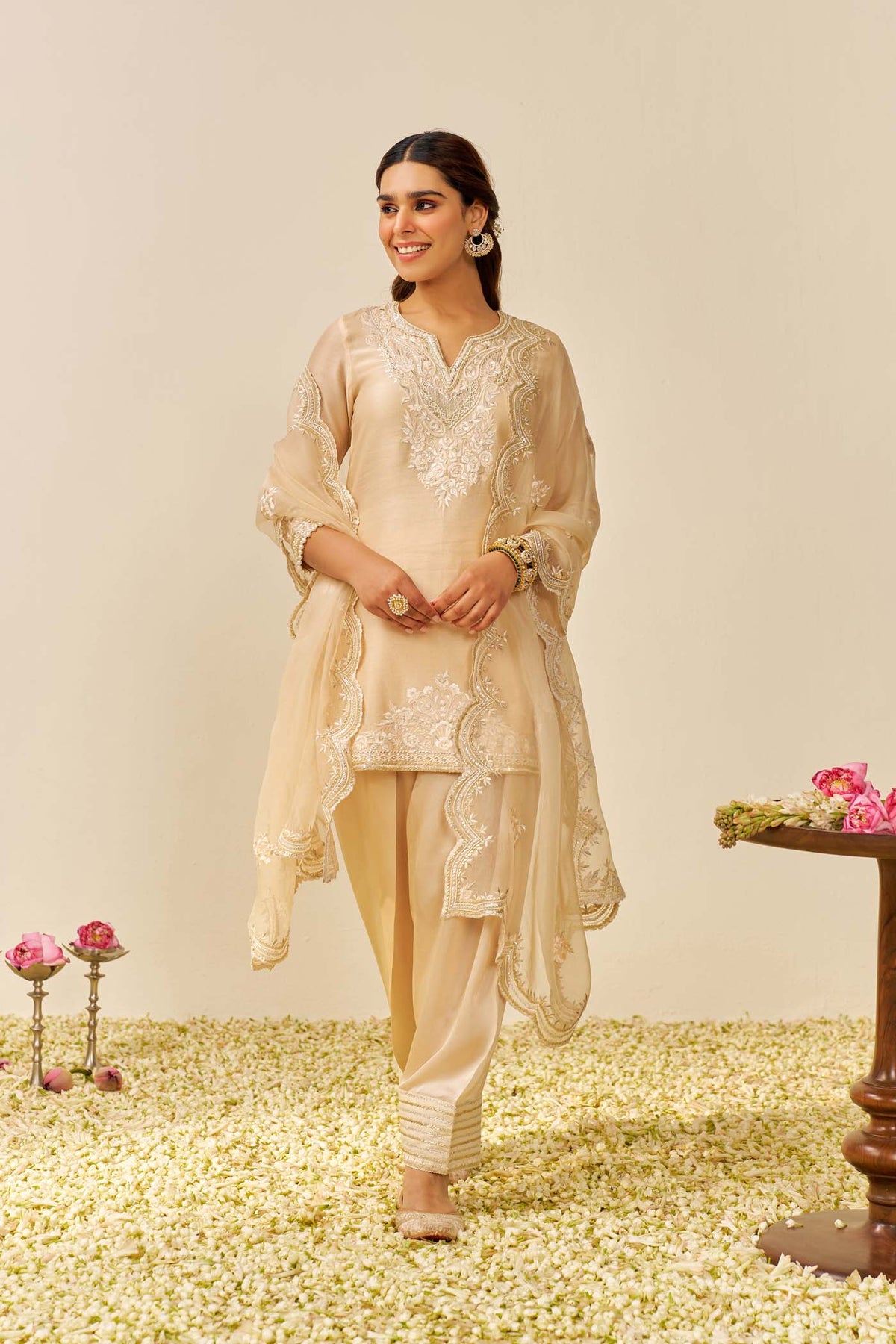 HANIYA - Beige SHORT KURTI WITH SALWAR