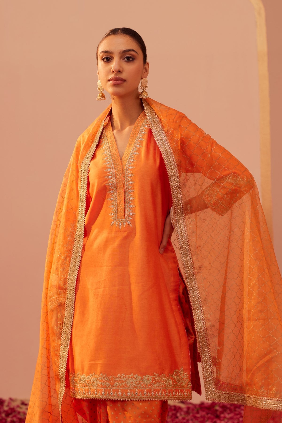 Shilpa Shetty In Faheeda - Tangerine Orange Kurta Set