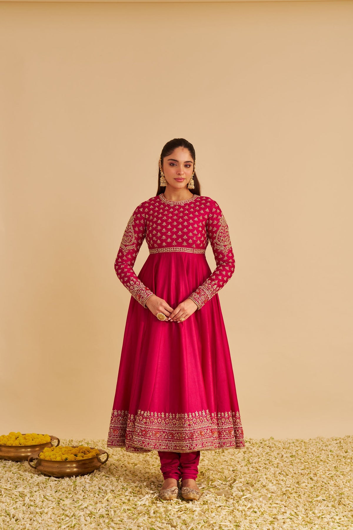 Noor - Dabka Zardozi Embroidered Chanderi Silk Rani Hotpink Anarkali Set