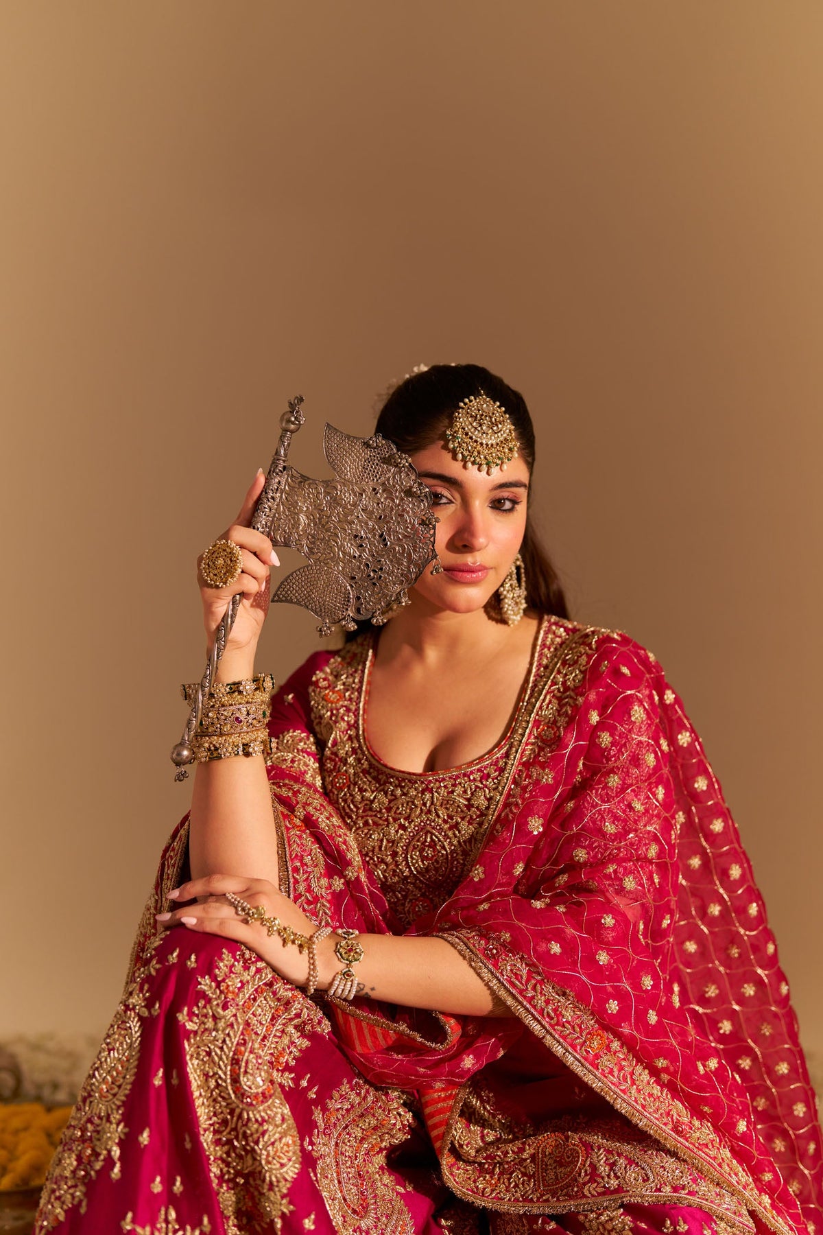 Alina - Dabka Zardozi Embroidered Silk Rani Hotpink Sharara Set