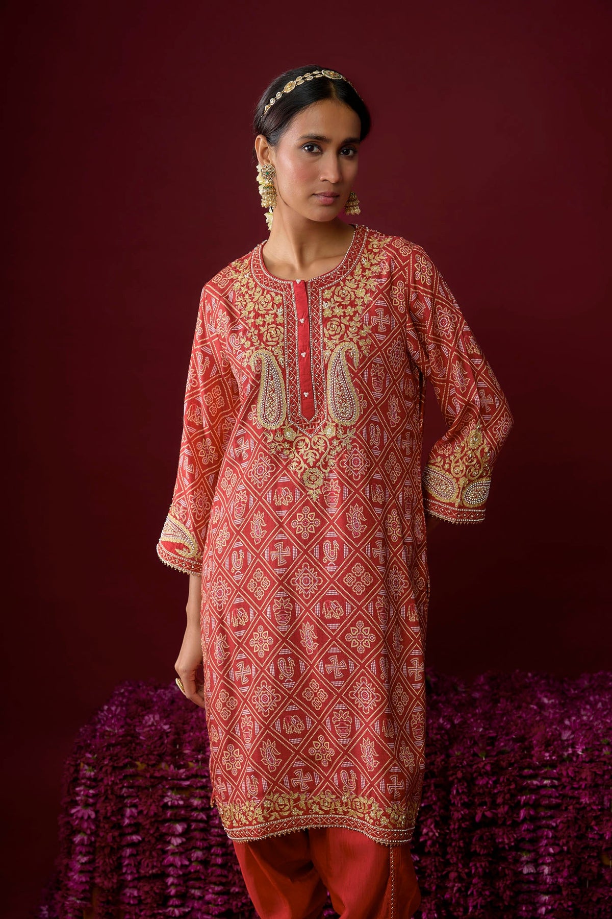 Rafiyah - Deep Red Short Kurta With Dhoti