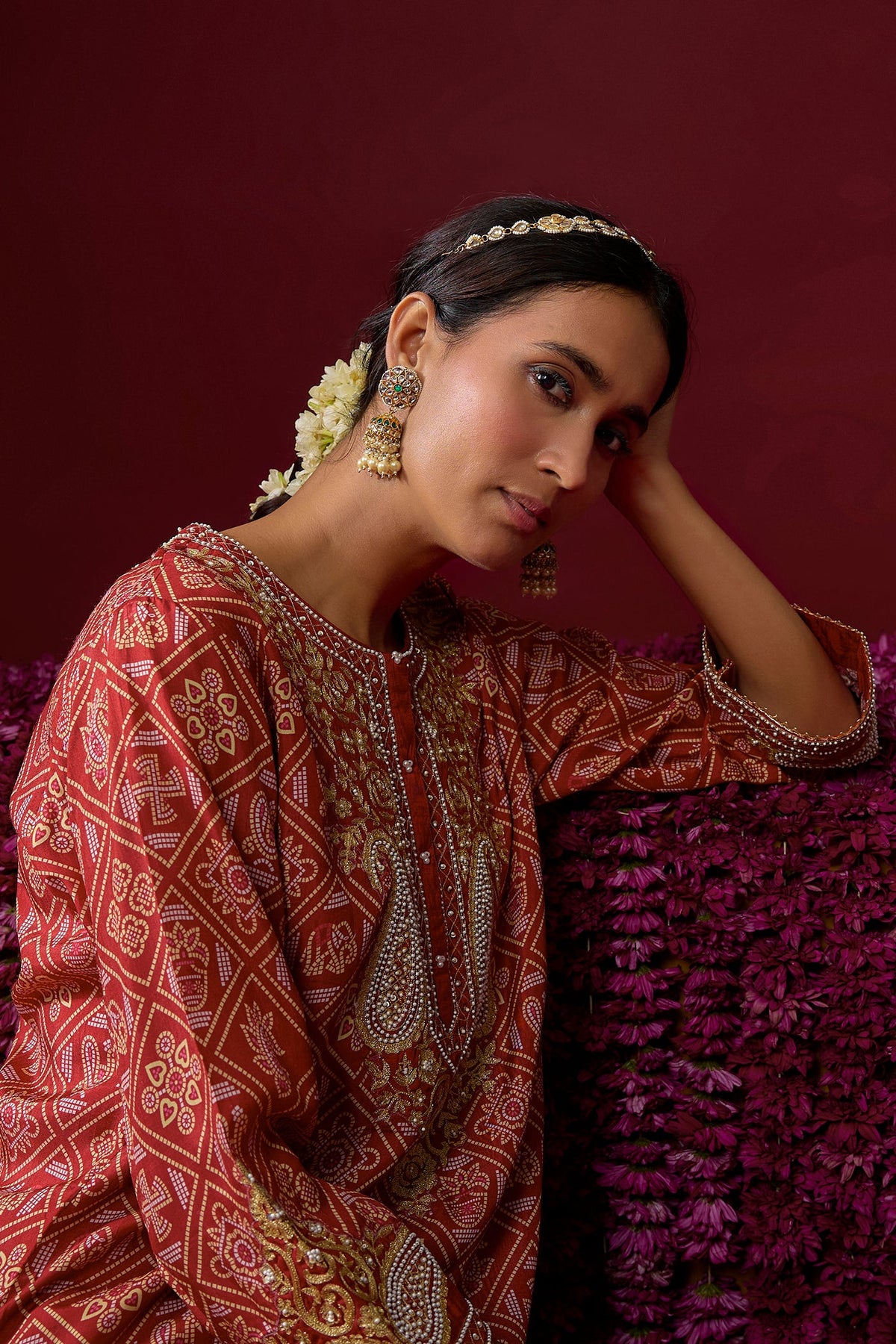 Rafiyah - Deep Red Short Kurta With Dhoti