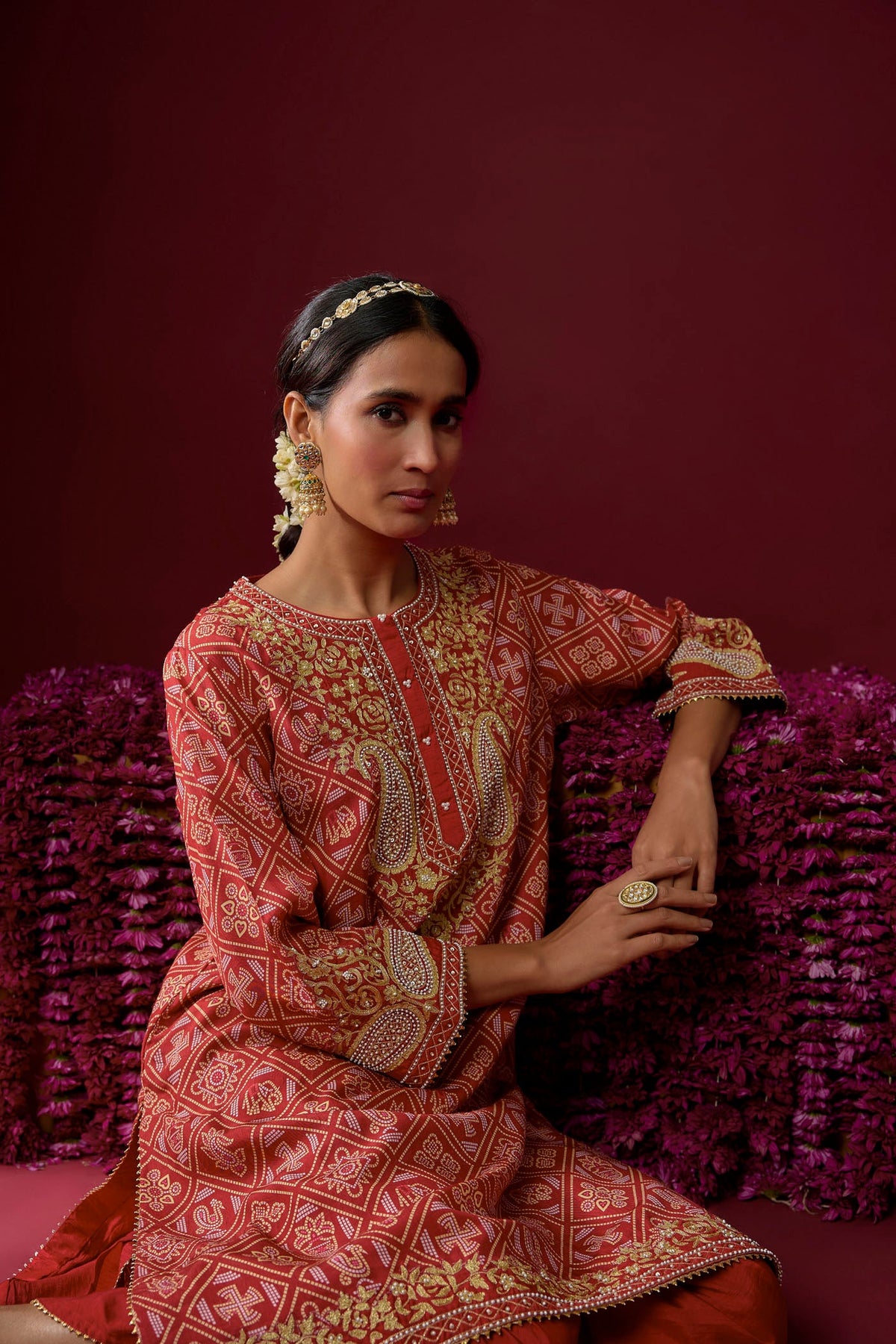 Rafiyah - Deep Red Short Kurta With Dhoti (RTS)
