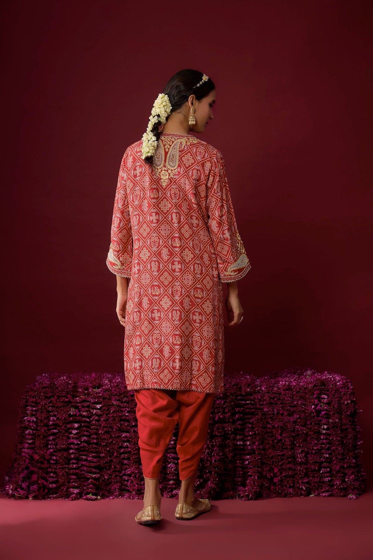 Rafiyah - Deep Red Short Kurta With Dhoti
