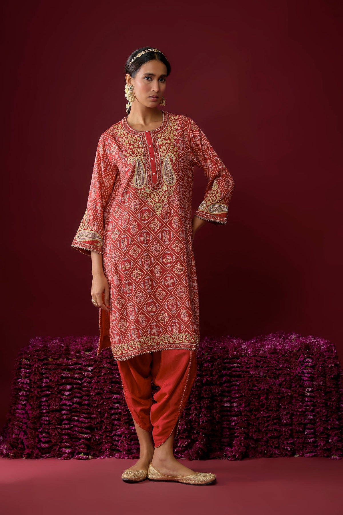 Rafiyah - Deep Red Short Kurta With Dhoti