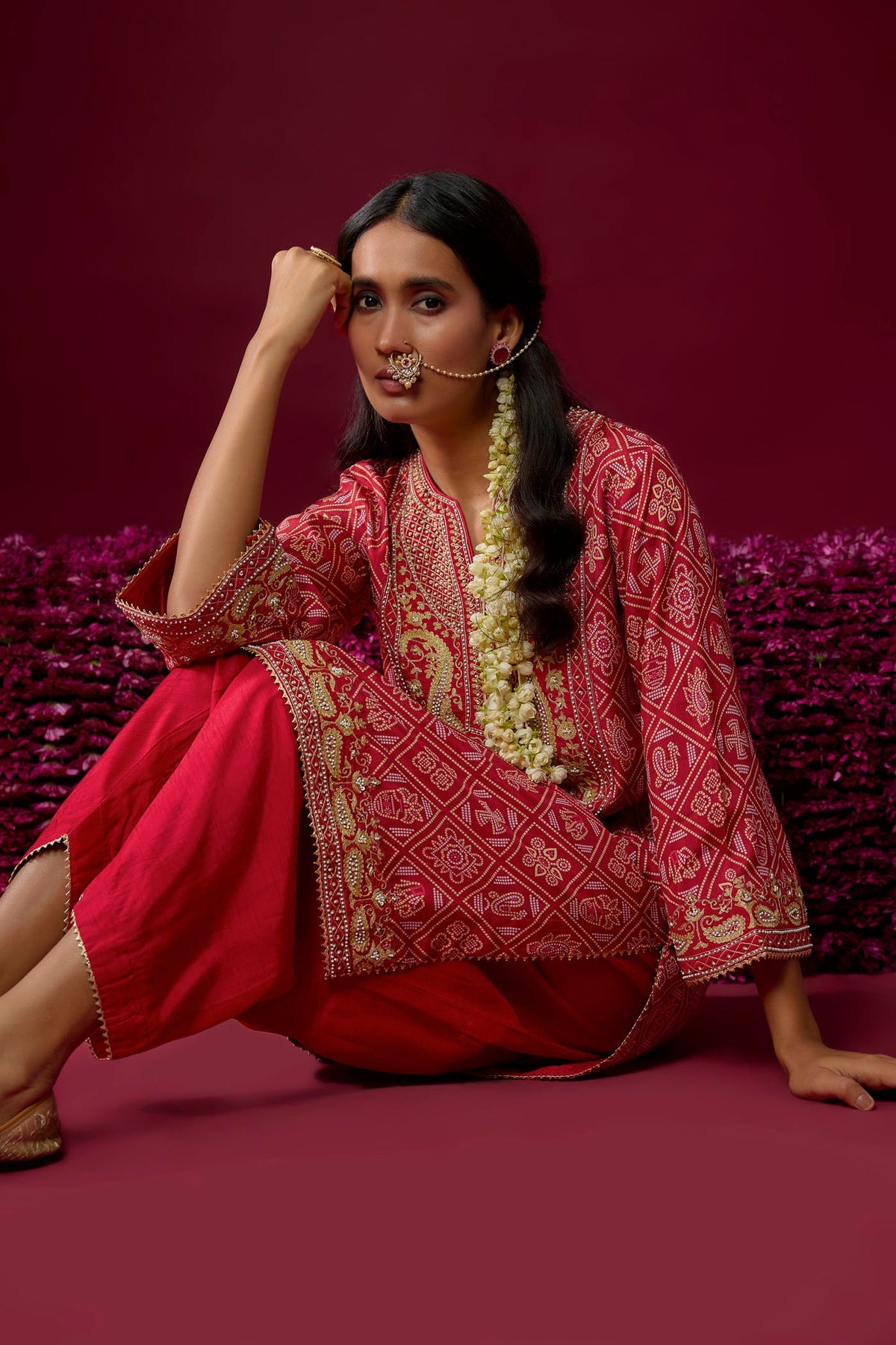 Jiana - Deep Red Short Kurta With Salwar (RTS)