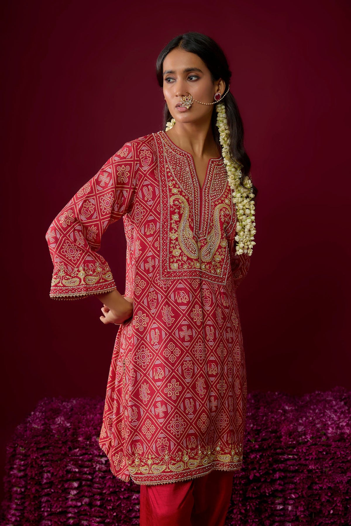 Jiana - Deep Red Short Kurta With Salwar (RTS)