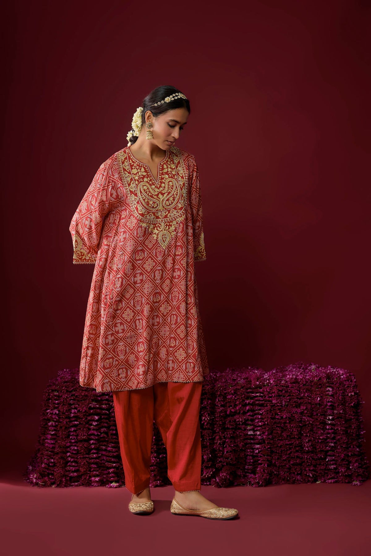 Urwa - Deep Red Short Chauga With Salwar