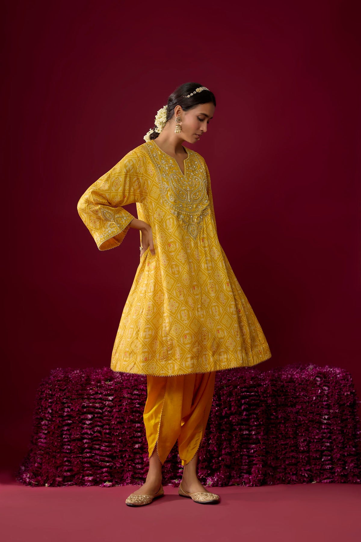 Urwa - Heirloom Mustard Short Chauga With Dhoti