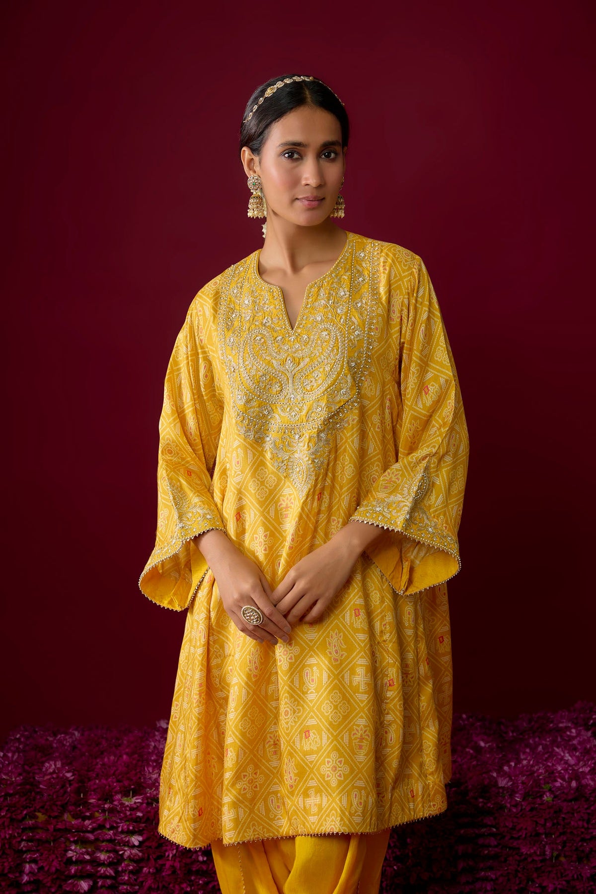 Urwa - Heirloom Mustard Short Chauga With Dhoti