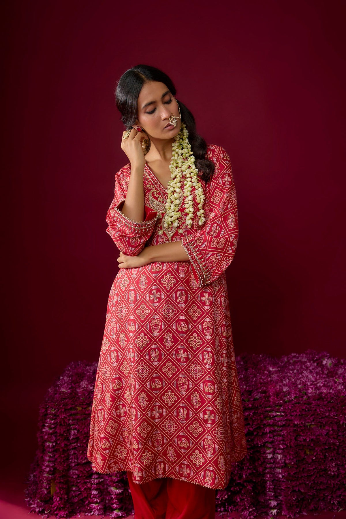 Safiya - Deep Red Long Kaaftan With Salwar (LXRTS)