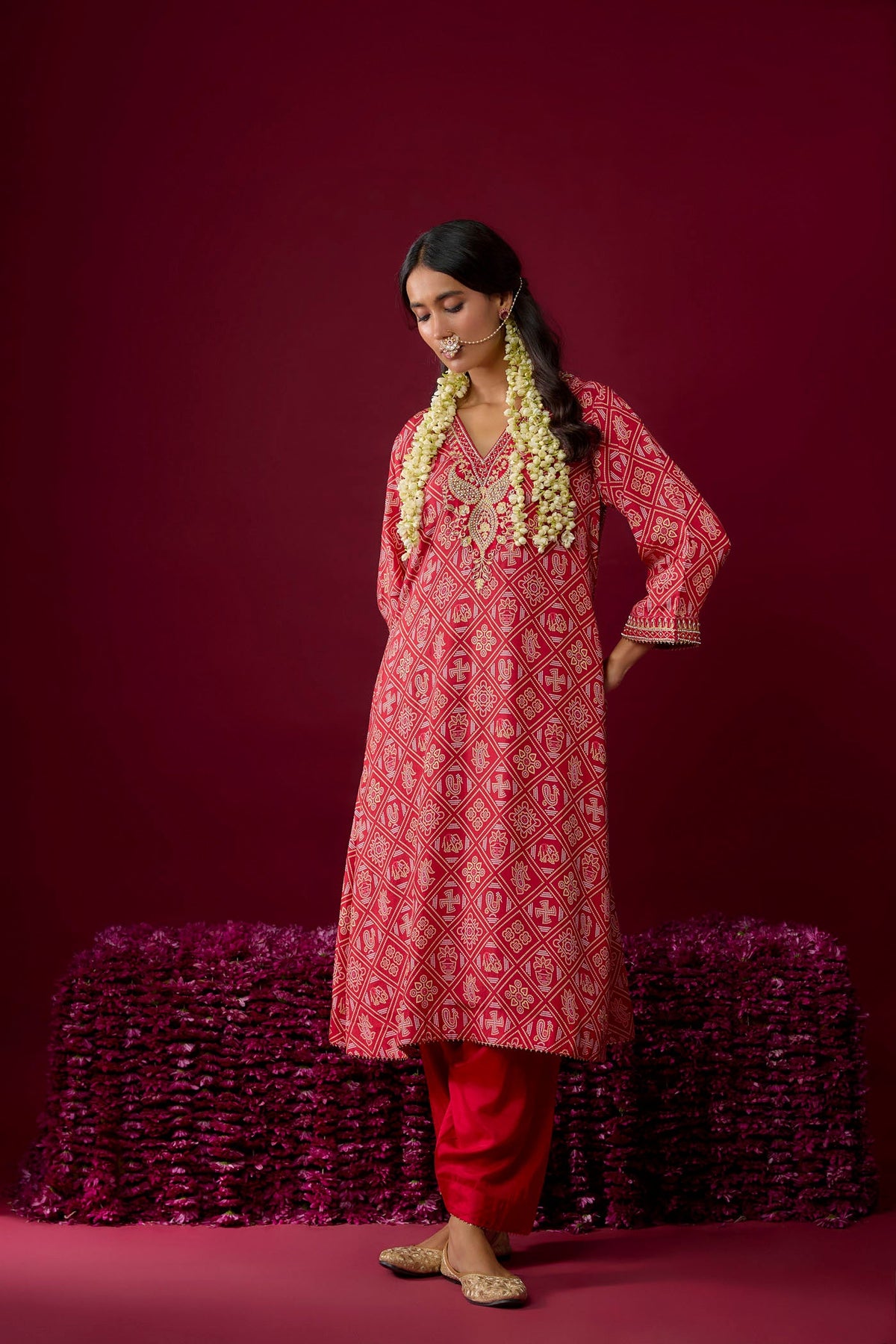 Safiya - Deep Red Long Kaaftan With Salwar (LXRTS)