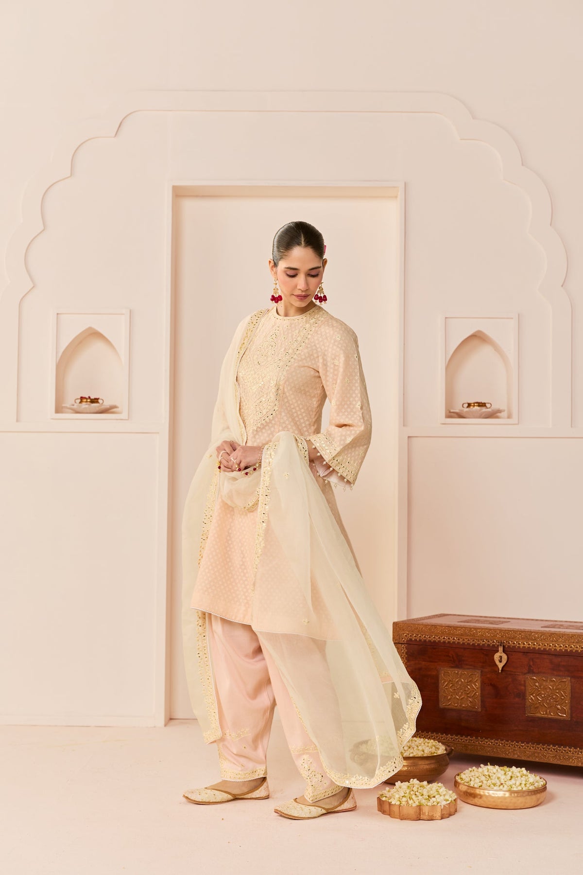 Nida - Carnation Pink Short Choga With Farshi Salwar