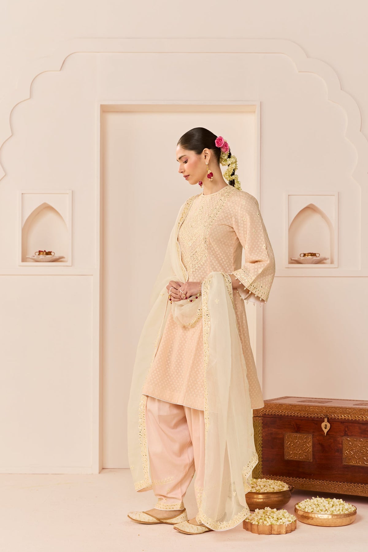 Nida - Carnation Pink Short Choga With Farshi Salwar