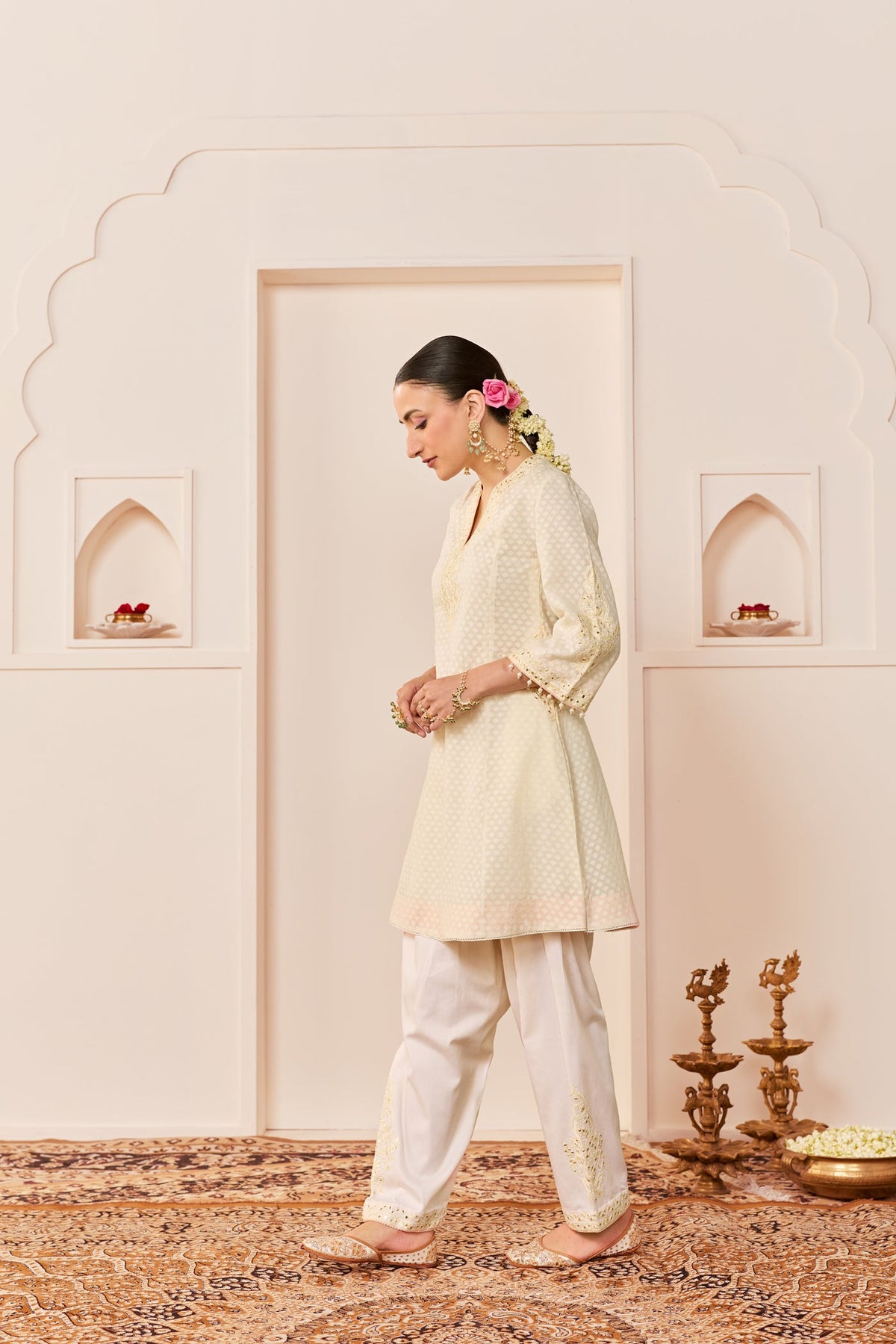 Reem - Daisy Ivory Short Choga With Dogri Salwar