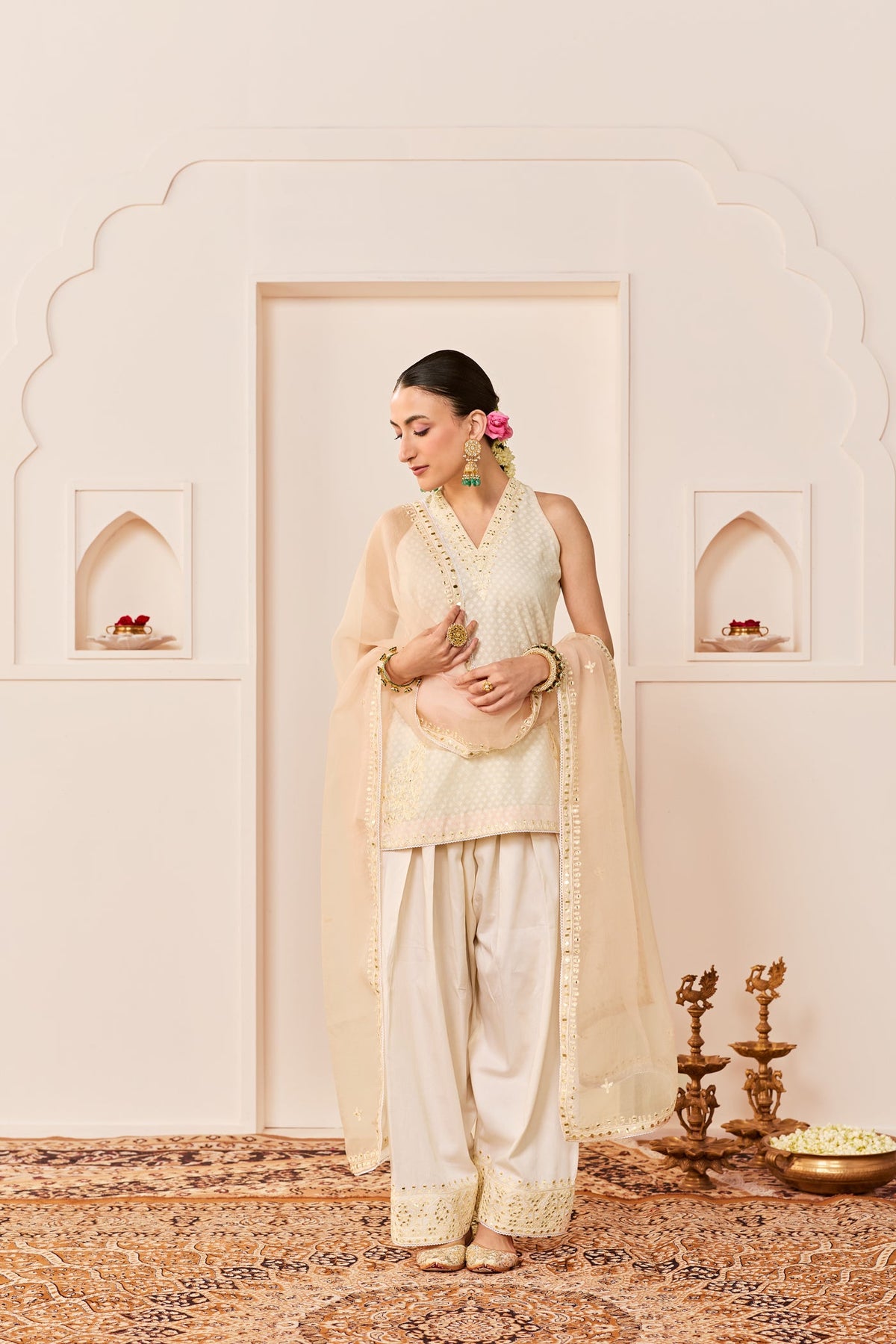 Miral - Daisy Ivory Short Kurta With Farsi Salwar