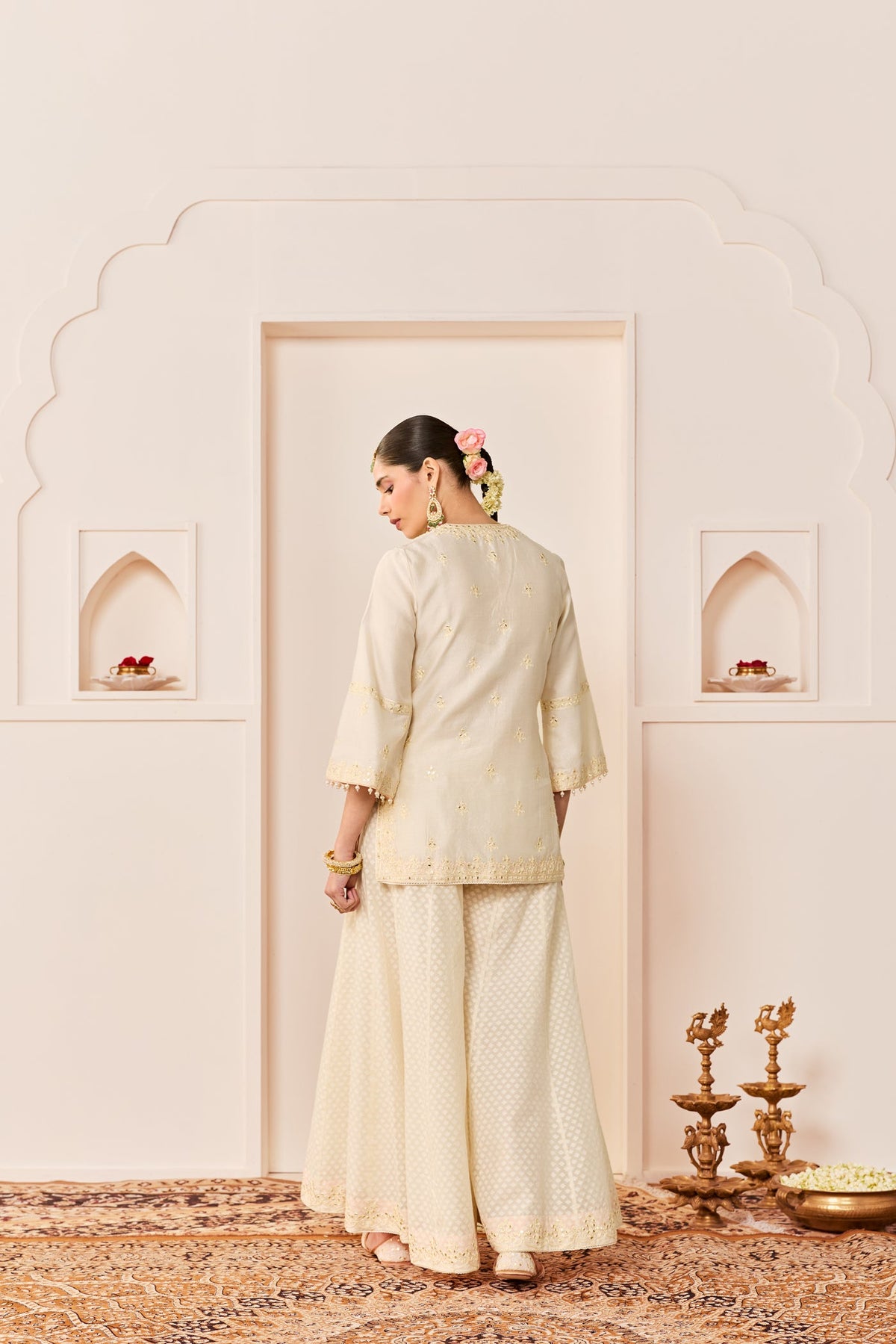 Rehma -Daisy Ivory Short Kurta With Sharara And Dupatta (LXRTS)