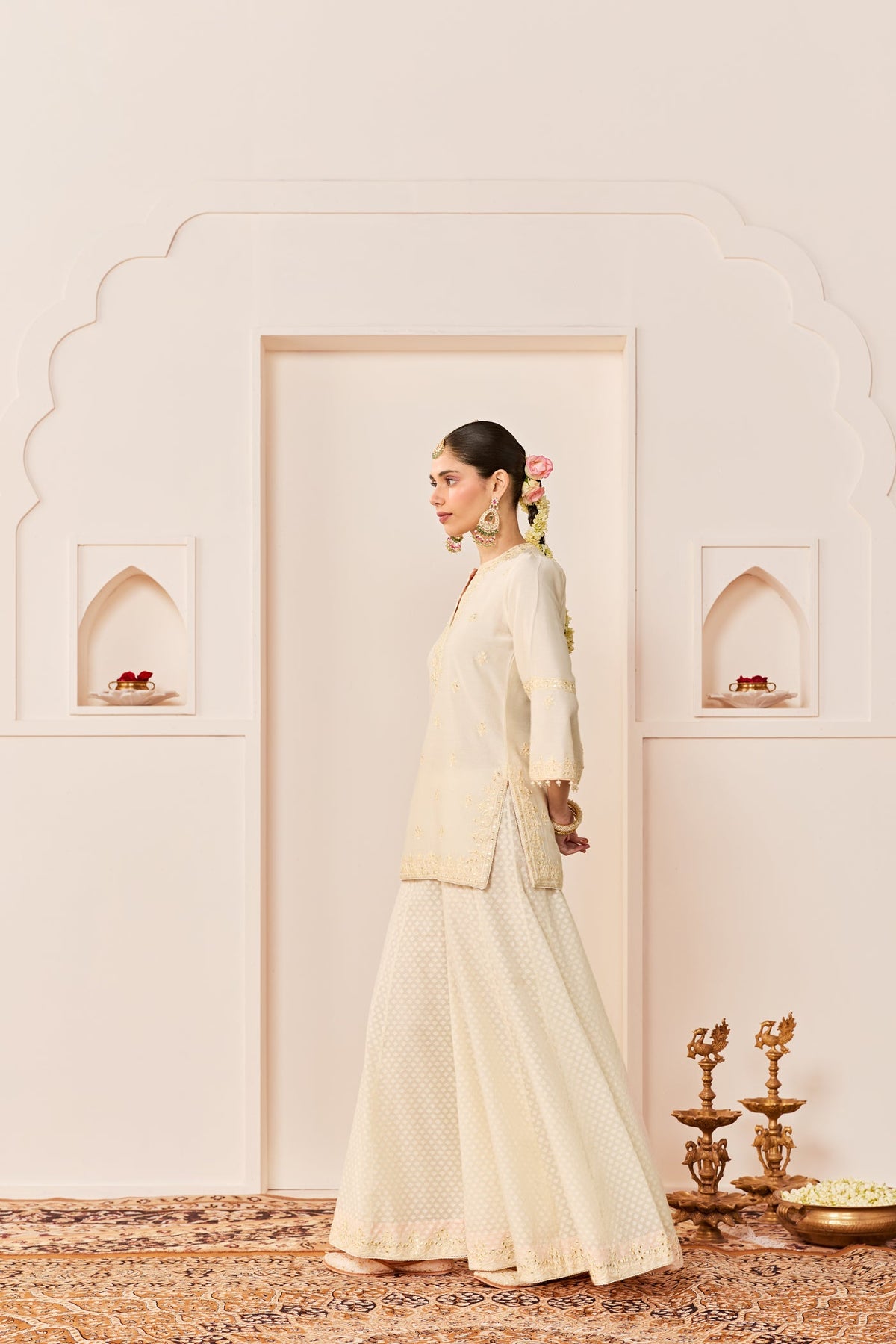 Rehma -Daisy Ivory Short Kurta With Sharara And Dupatta (LXRTS)