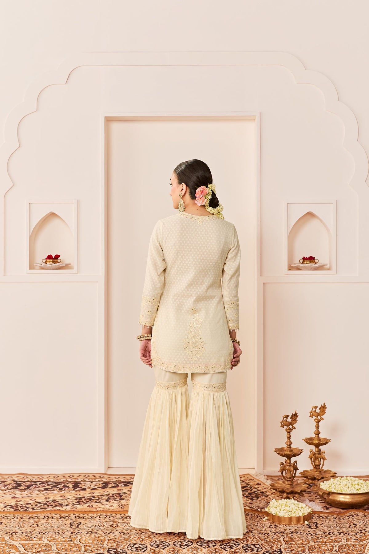 Yasneen -Daisy Ivory Short Kurta With Garara And Dupatta (LXRTS)