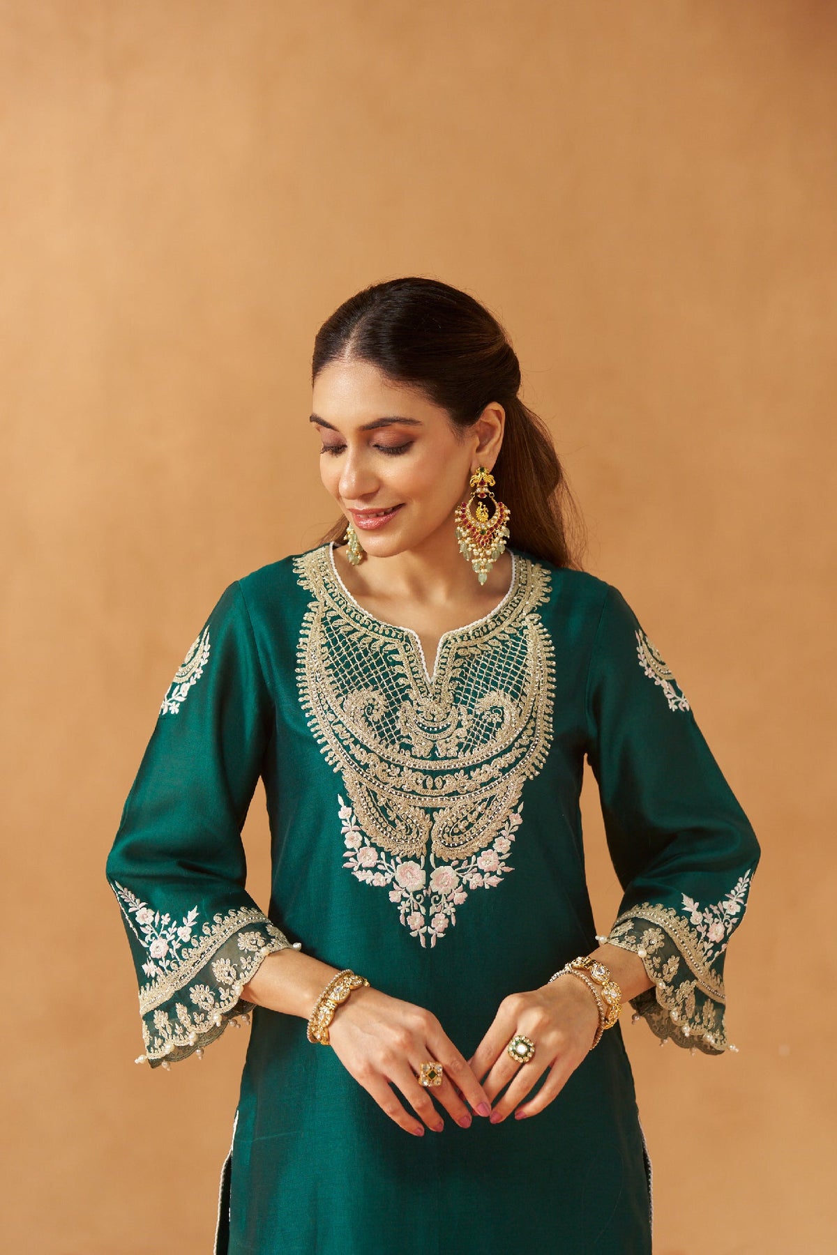 Ashira - Emerald Green Short Kurta with Salwar
