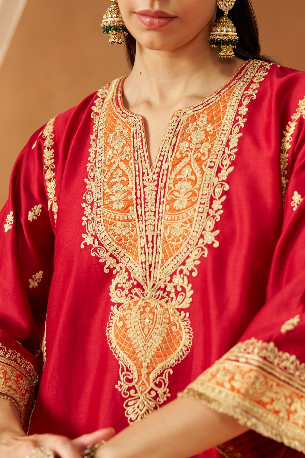 Maahgul Deep Red Kalidaar Chauga with Salwar with Dupatta