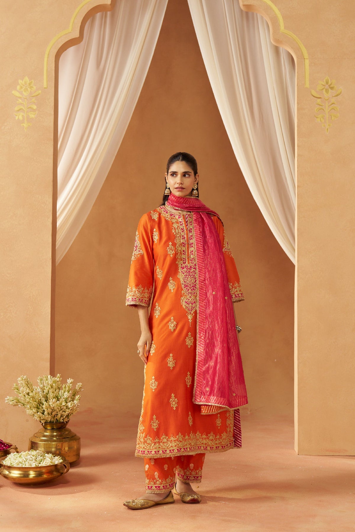 Mubina Burnt Orange Kurta with Salwar and Dupatta