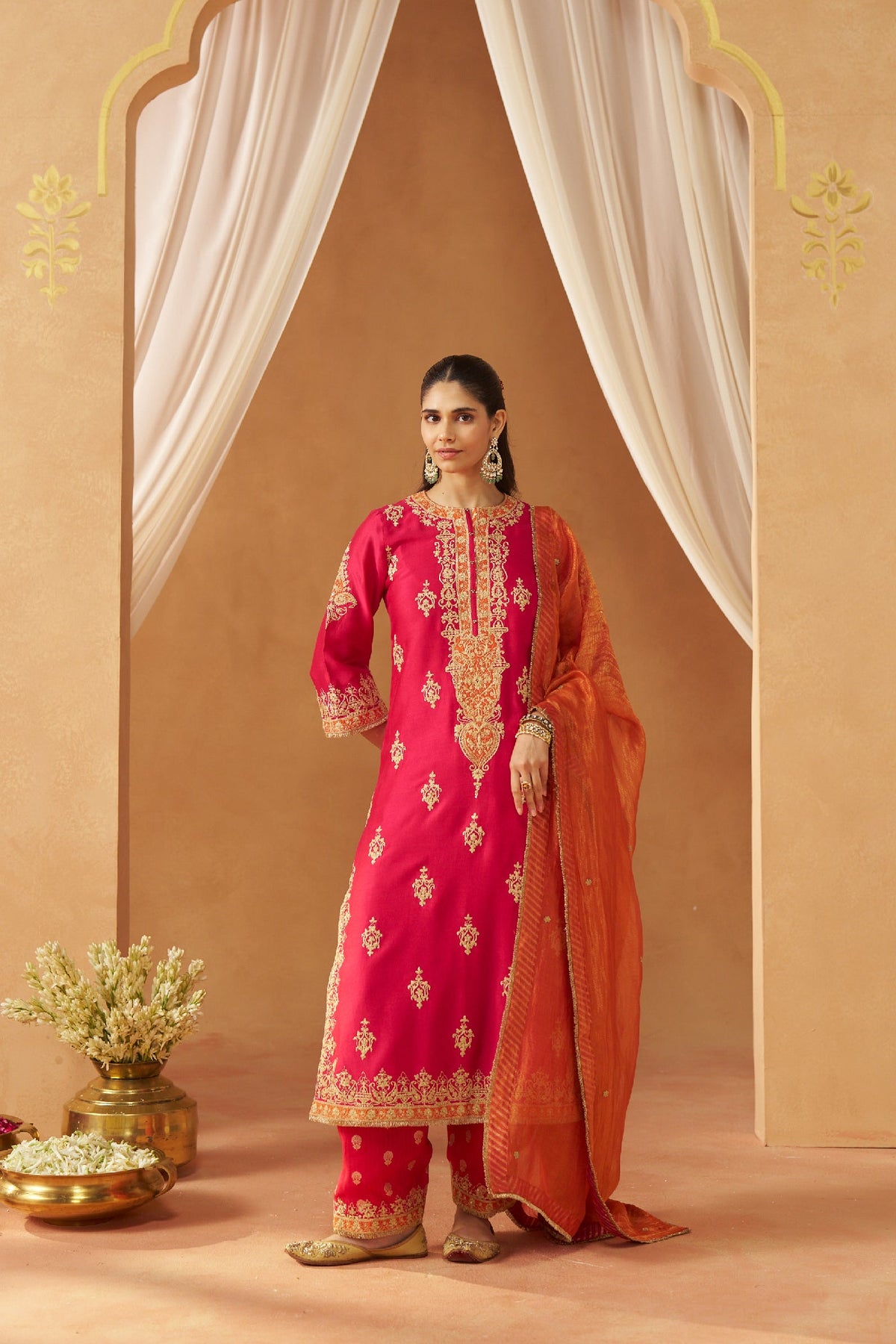 Mubina Hotpink Kurta with Salwar and Dupatta