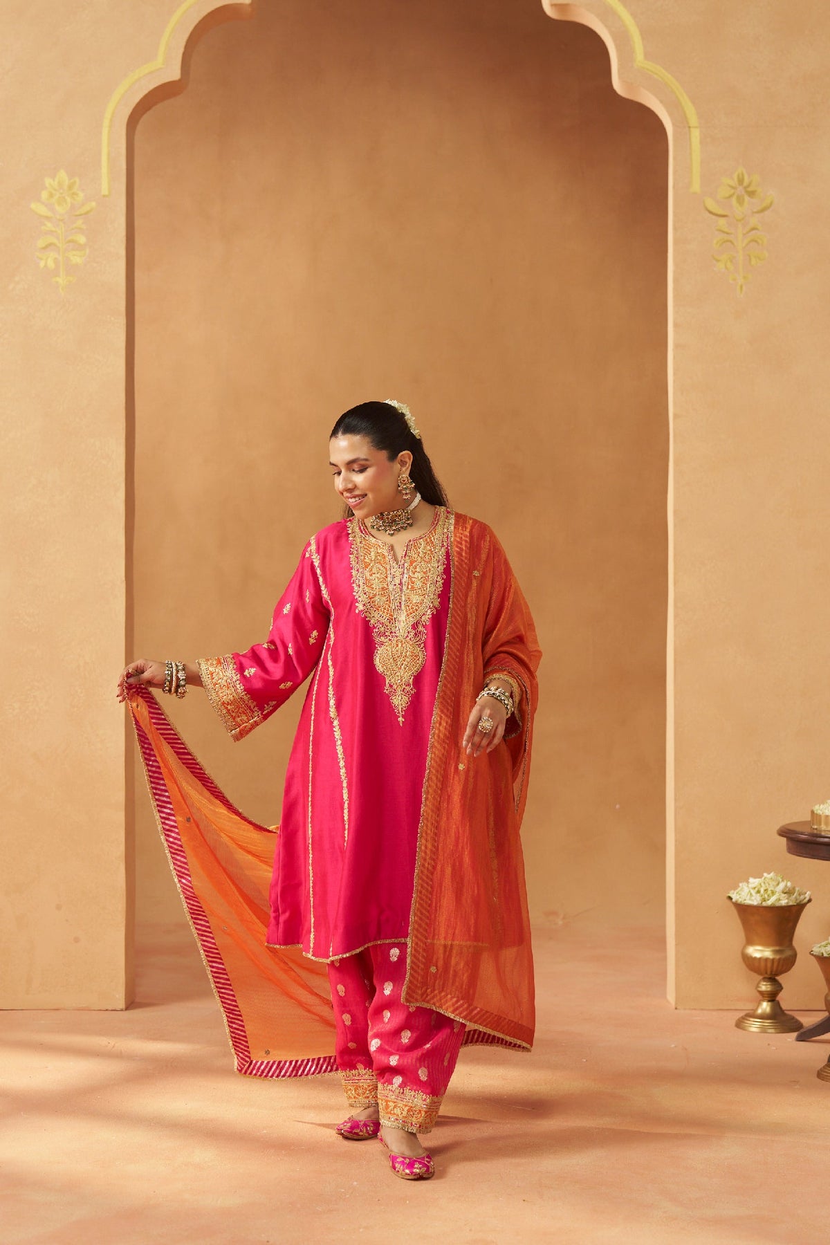 Maahgul Hotpink Kalidaar Chauga with Salwar
