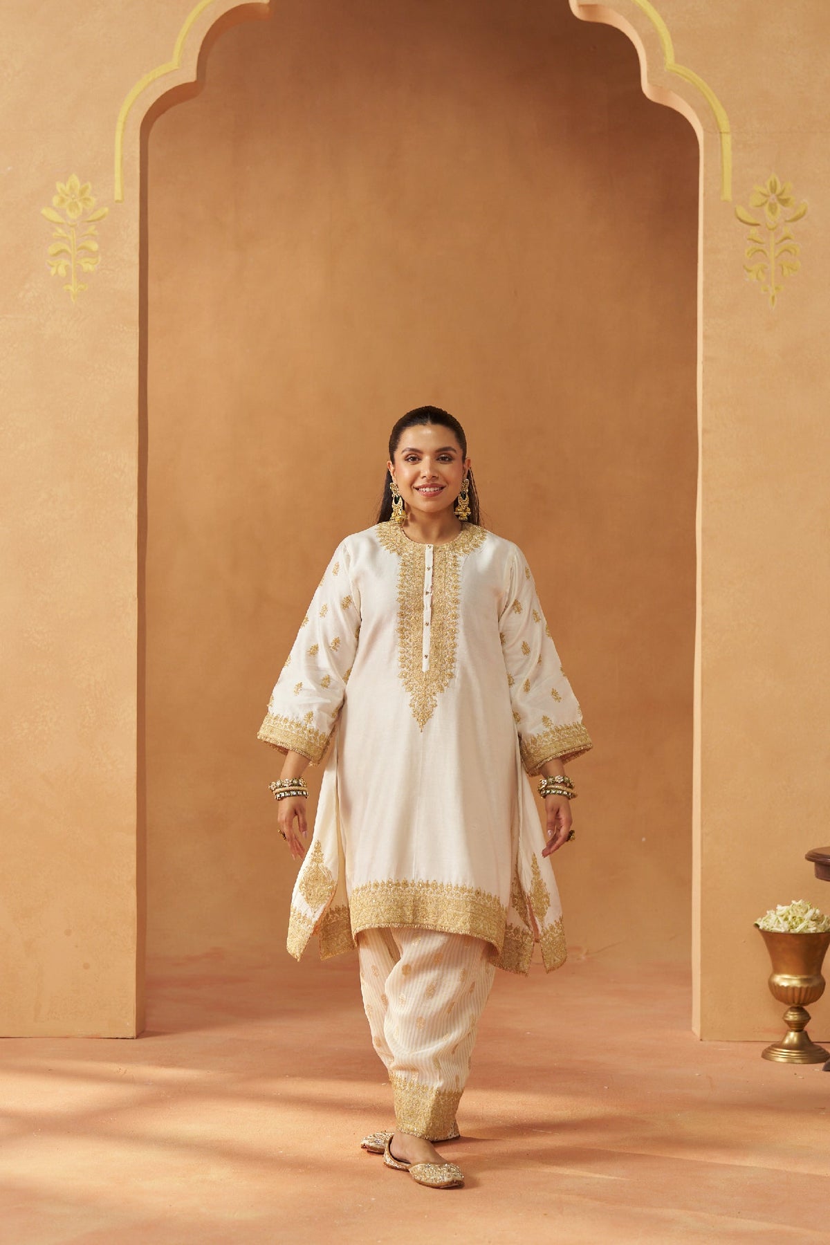 Zeenal Daisy Ivory A-Line Kaaftan with Salwar