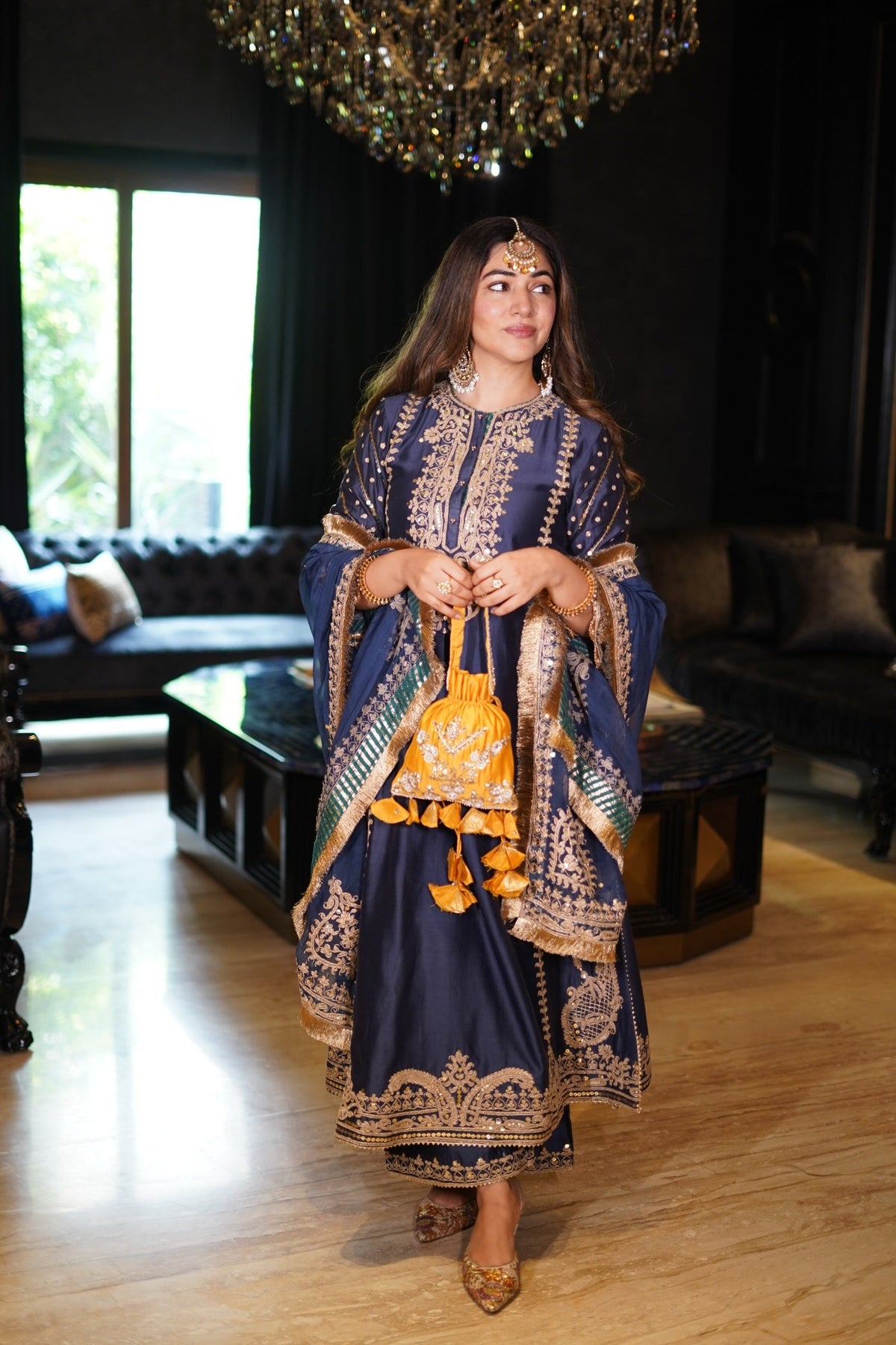 Anisha Sethi in Sabirah - Deep Blue Long Kurta With Palazzo And Dupatta