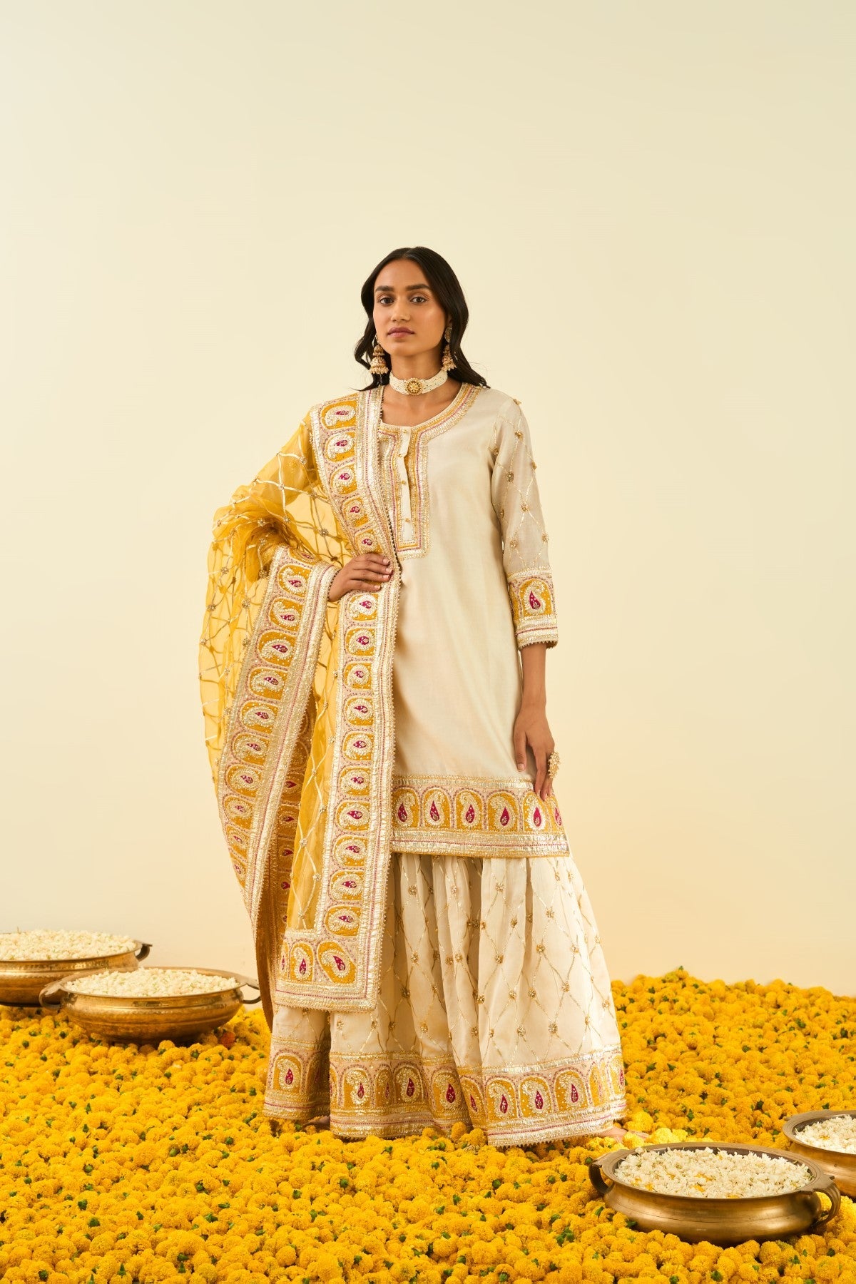 Tina Kakkad In Shabina- Daisy Ivory short kurta with garara and dupatta