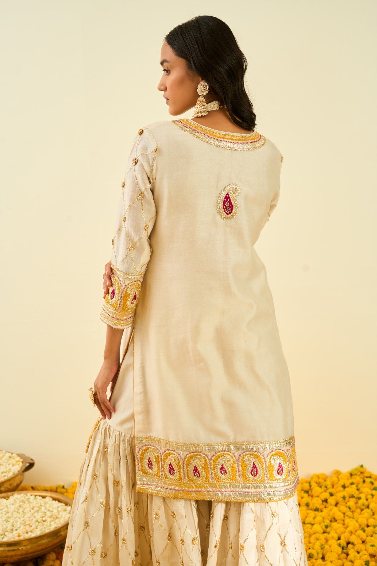 Tina Kakkad In Shabina- Daisy Ivory short kurta with garara and dupatta