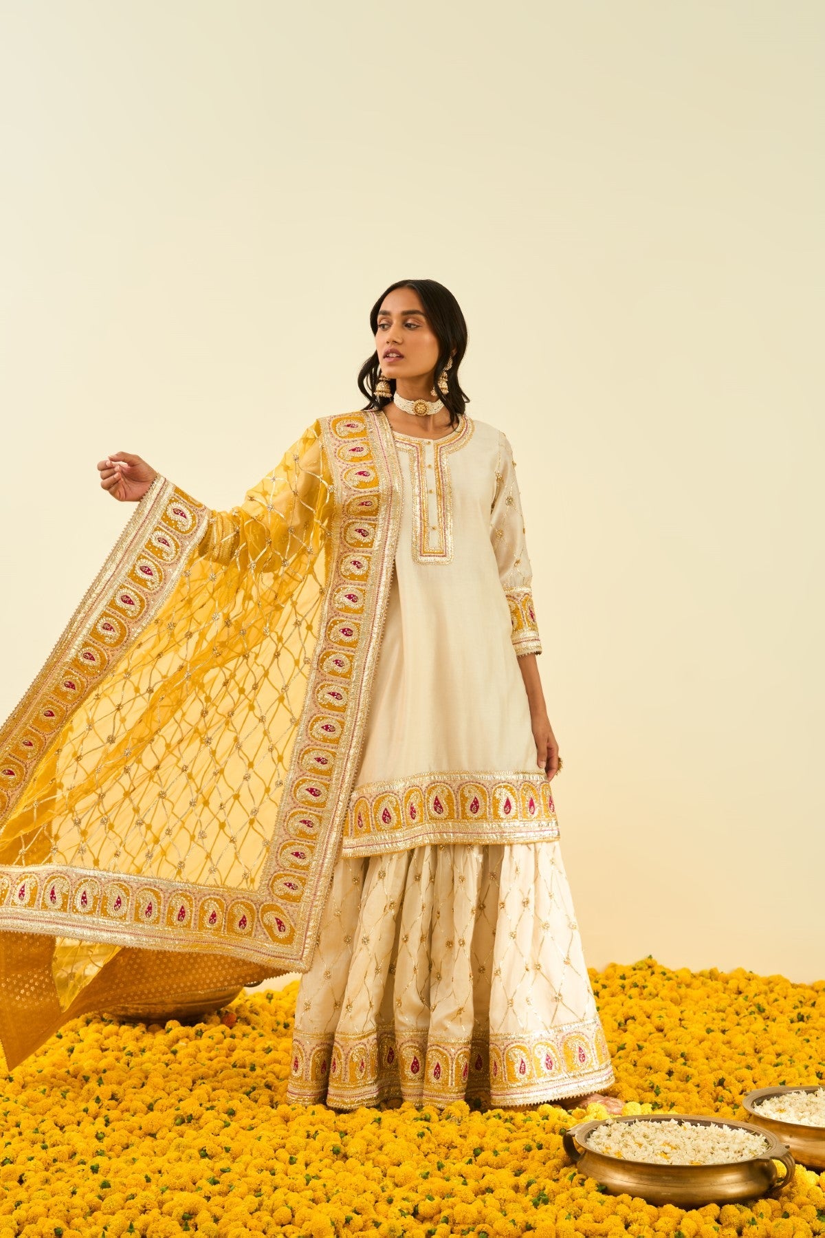 Tina Kakkad In Shabina- Daisy Ivory short kurta with garara and dupatta