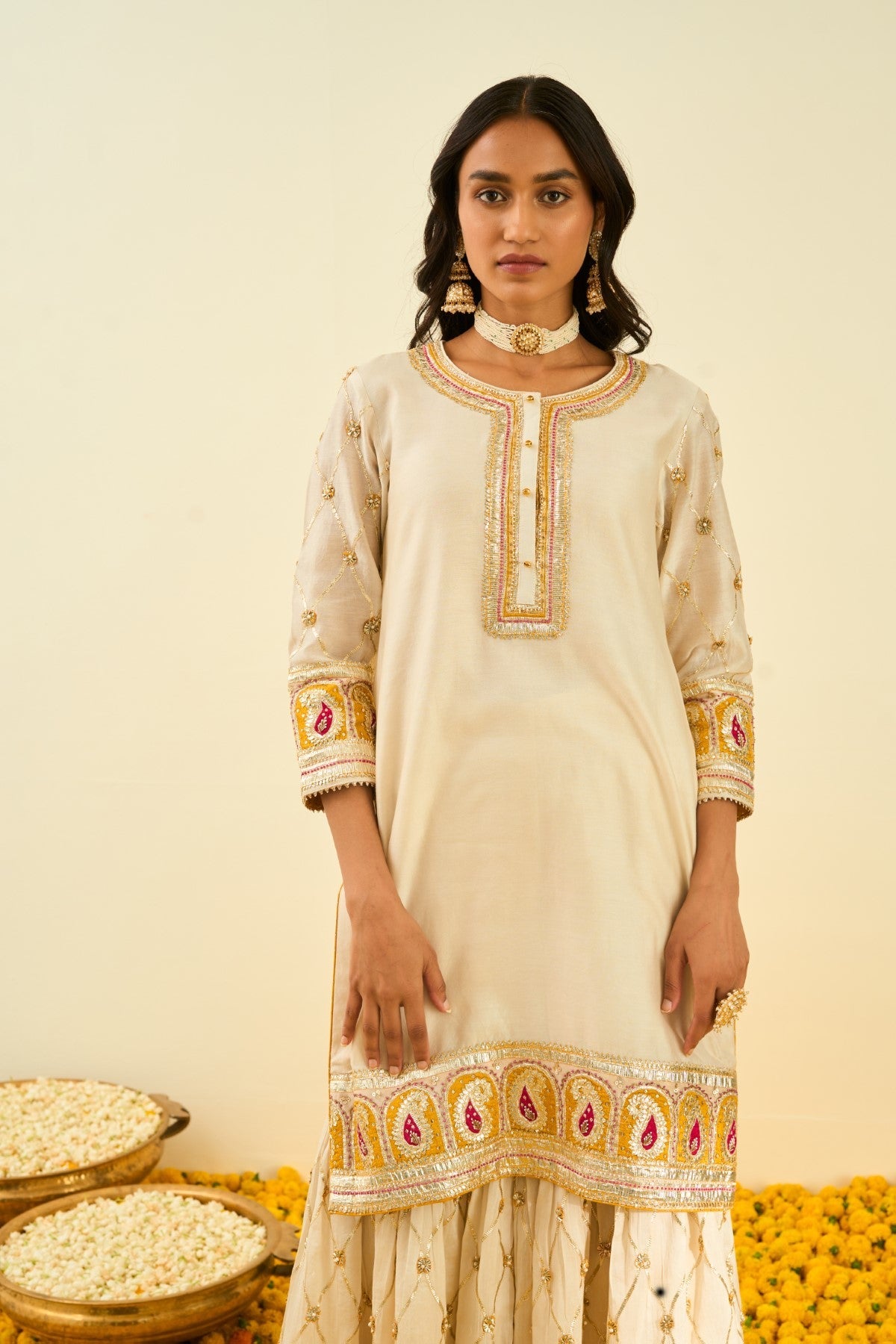 Tina Kakkad In Shabina- Daisy Ivory short kurta with garara and dupatta