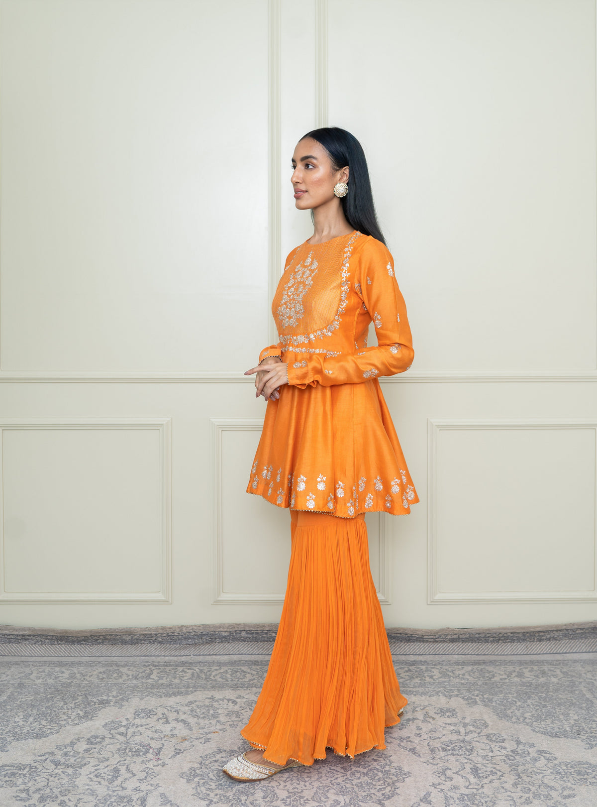 Shahana-Pumpkin Orange Georgette Gharara Set
